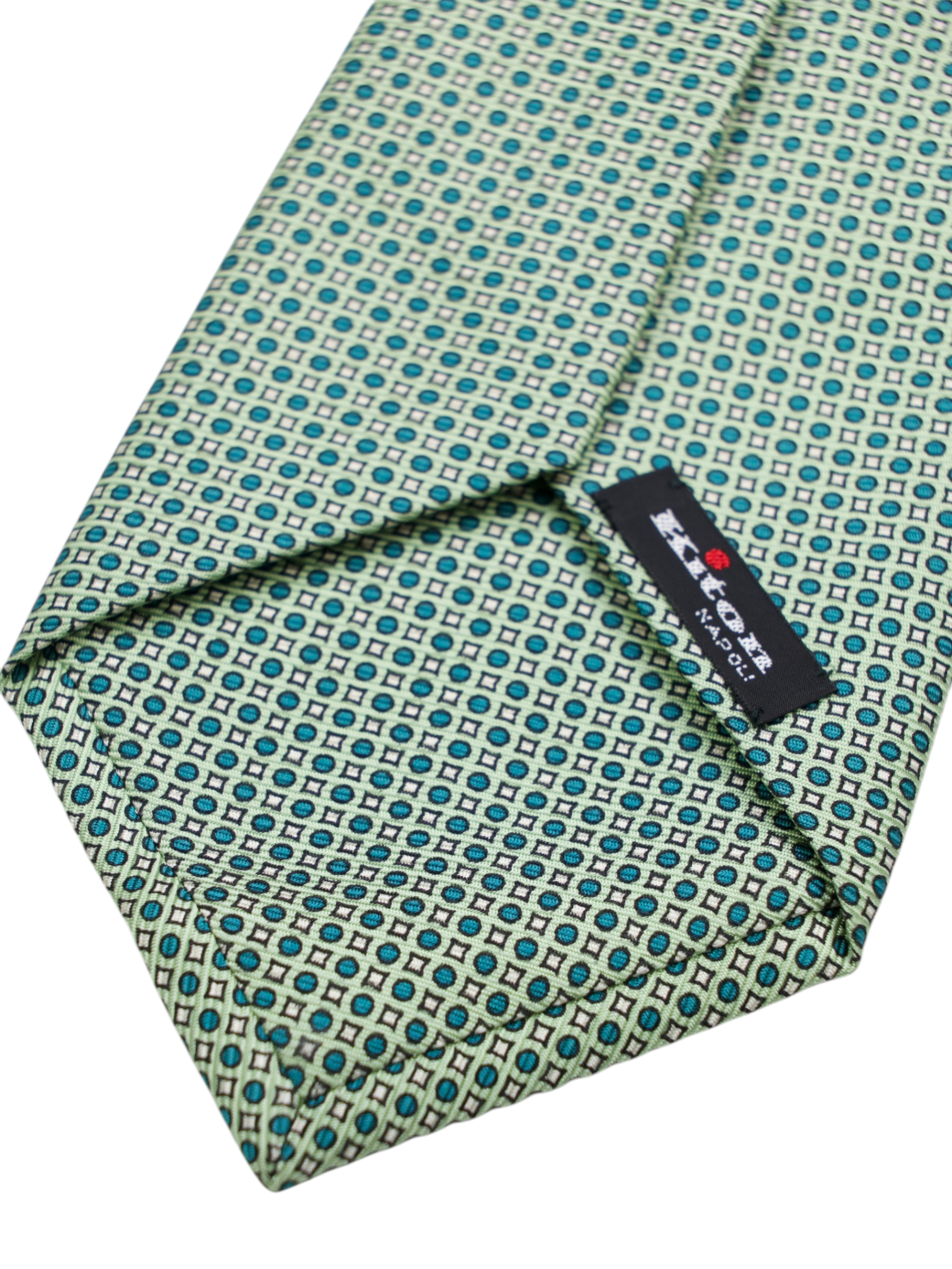Kiton 5-Fold Mint Green Silk Geometric Pattern Tie