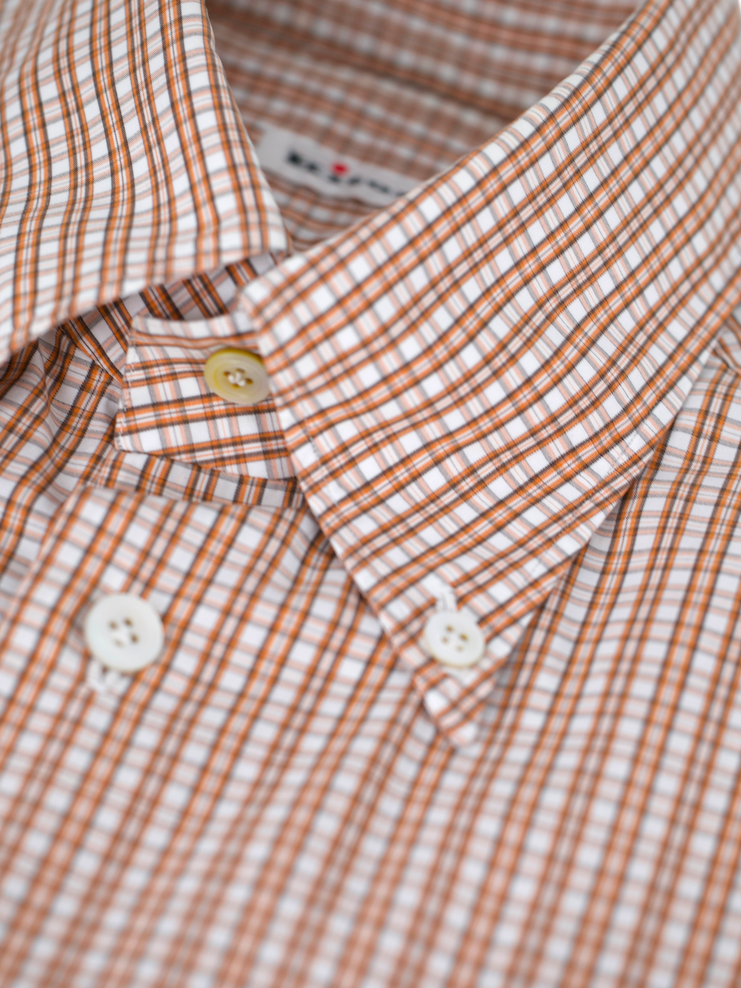 Kiton White & Red Cotton Gingham Check Button-Down Shirt