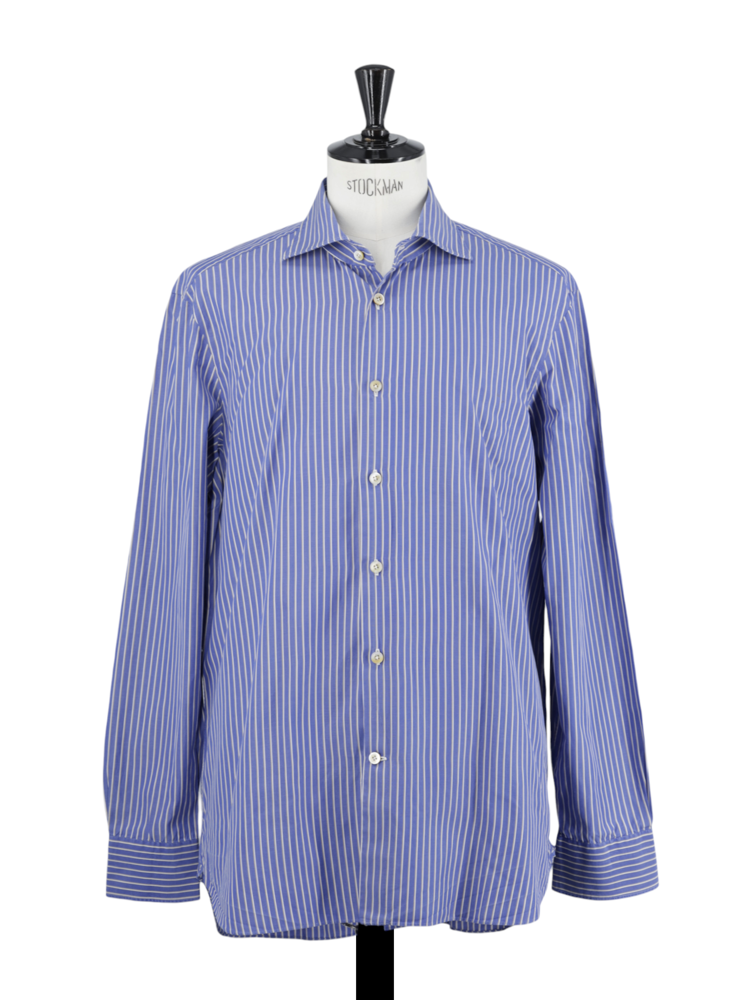 Kiton Blue & Taupe Fine-Cotton Multi-Stripe Napolitan Shirt