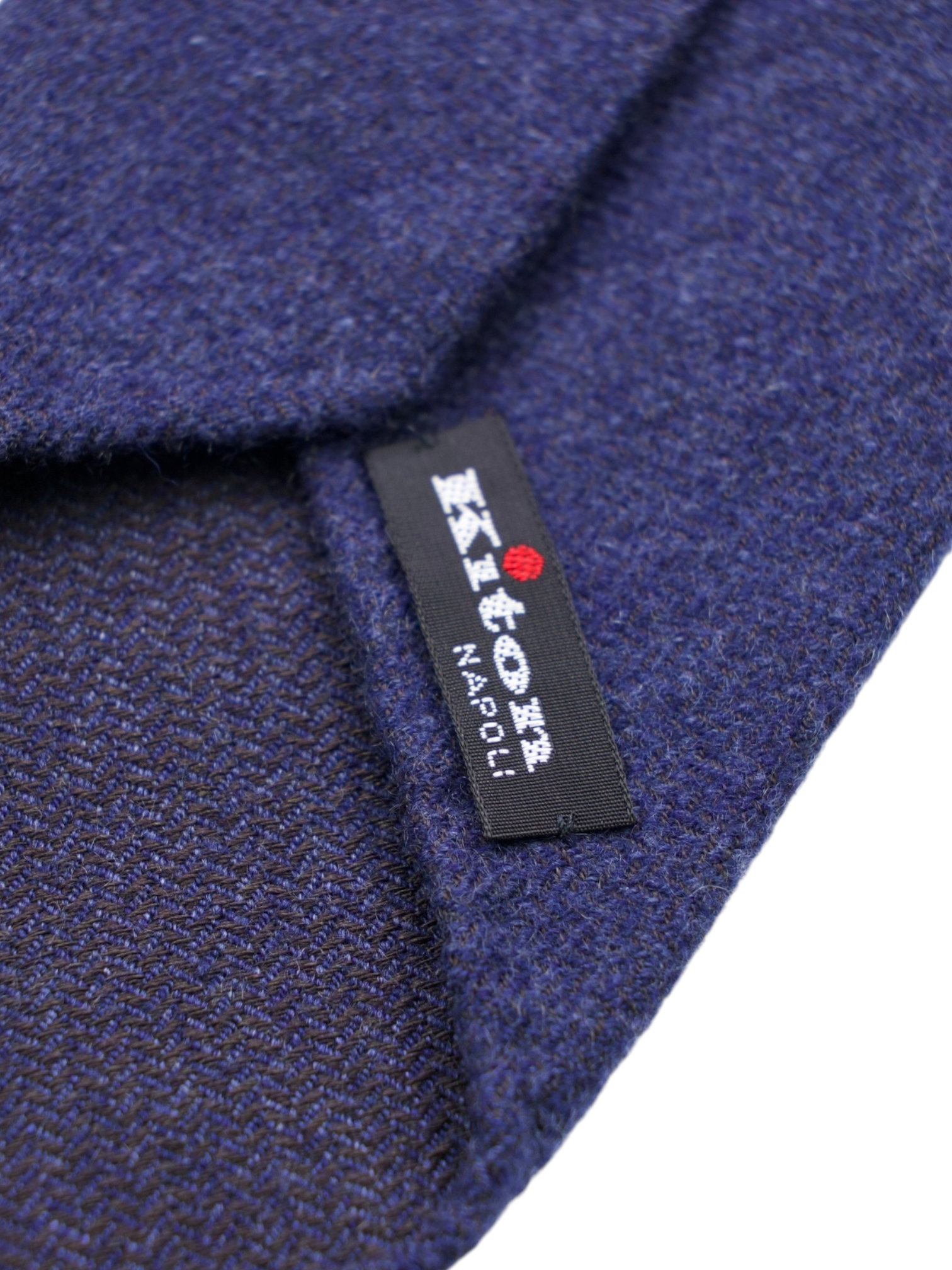 Kiton 5-Fold Denim Blue Handrolled Cashmere, Wool & Silk Zigzag Pattern Tie