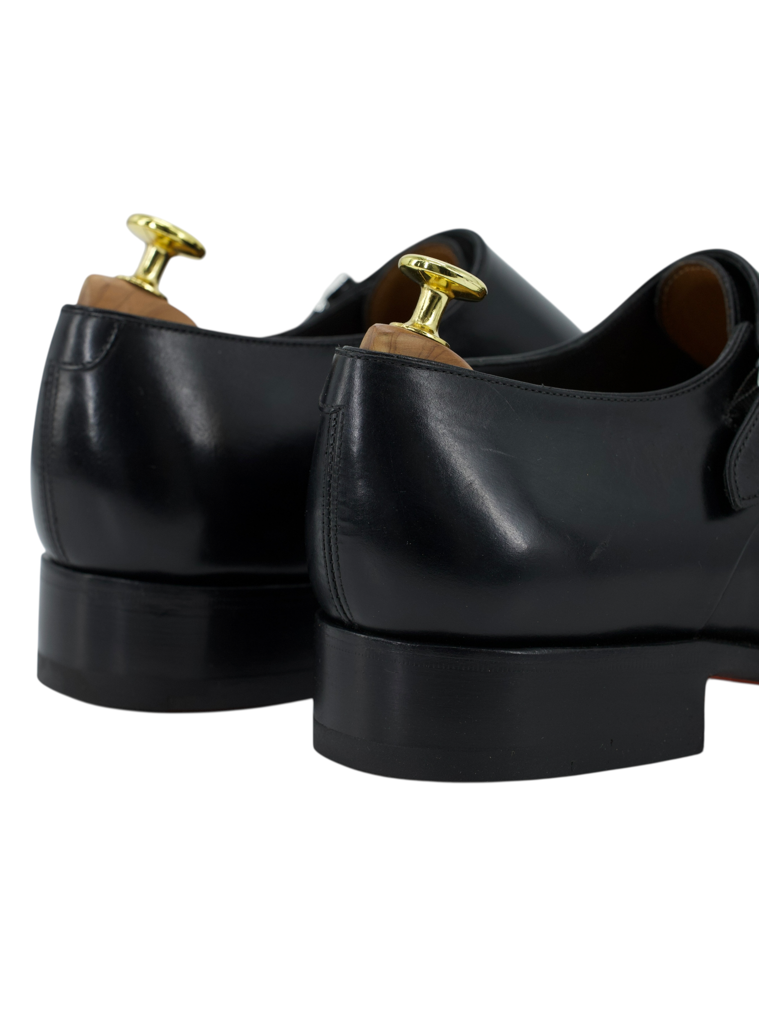Santoni Black Calfleather Goodyear-Welted Carlos Double Monk-Straps