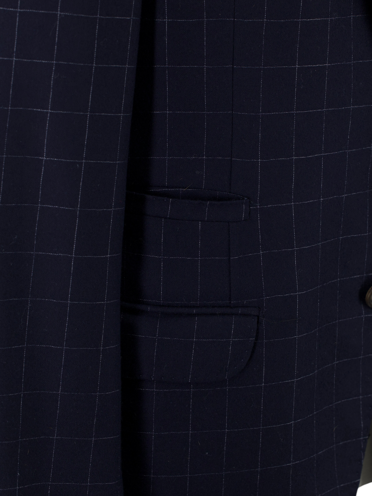Brunello Cucinelli Navy Vintage Wool & Cashmere Windowpane Jacket