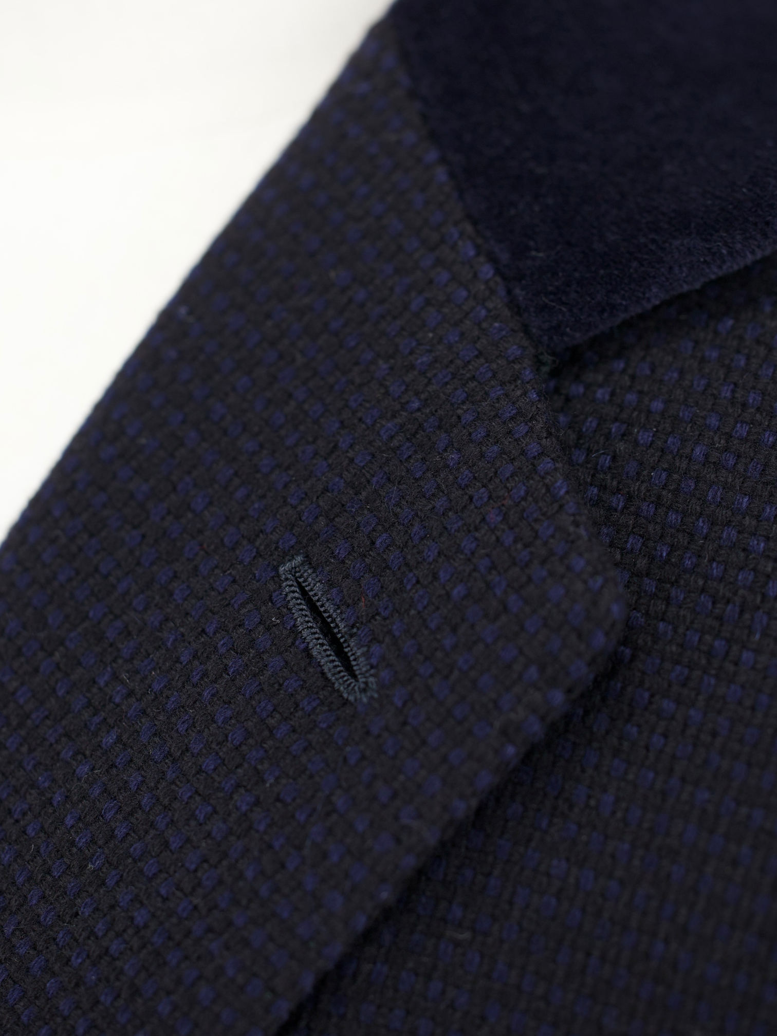 Cesare Attolini Navy Pure Cashmere Bicolor Micro-Pattern Covert Coat