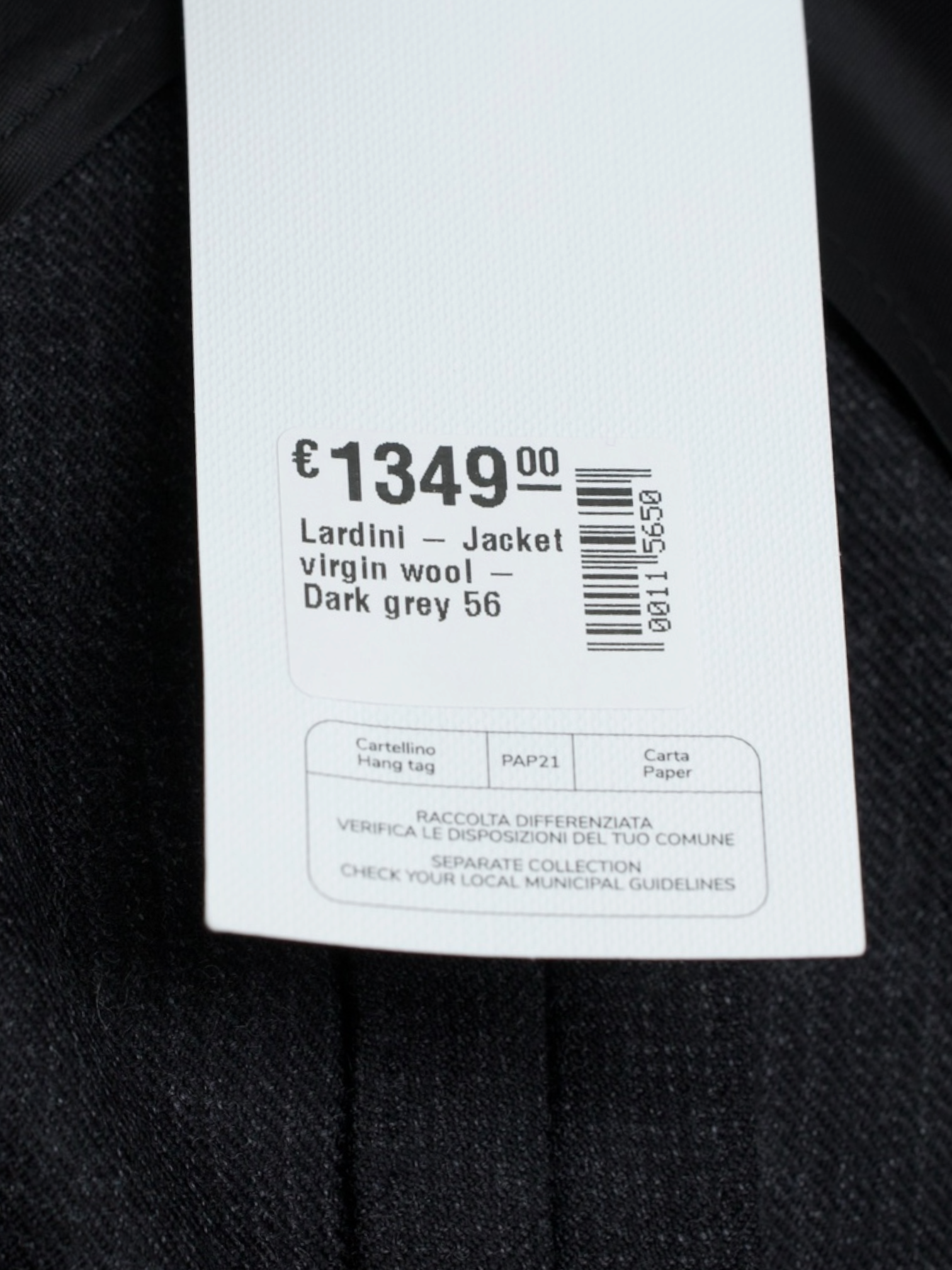 Lardini Dark Grey Pure-Wool Shadow-Check Jacket