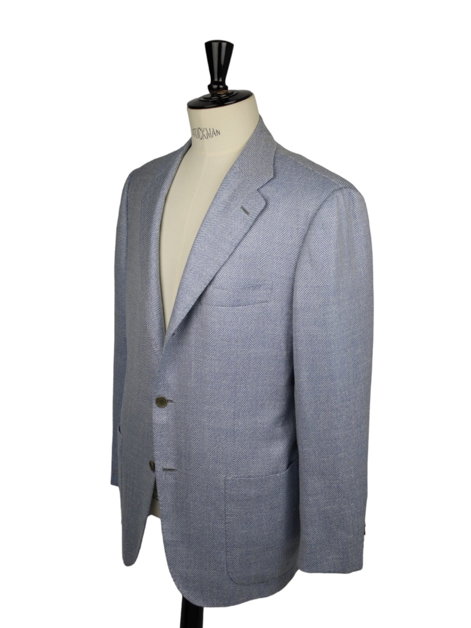 Kiton Light Blue Cashmere Blend Herringbone Summer Jacket