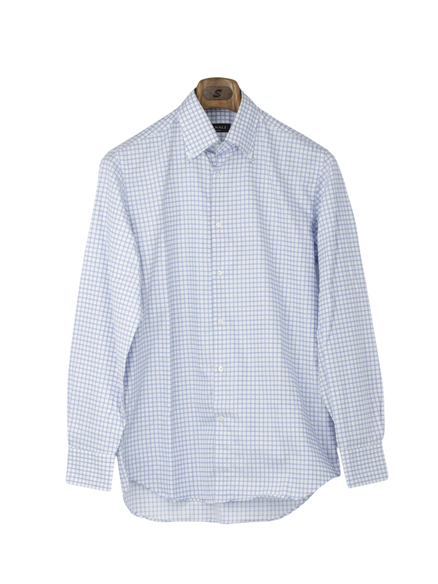 Canali White & Light Blue Heavyweight-Cotton Button-Down Windowpane Shirt