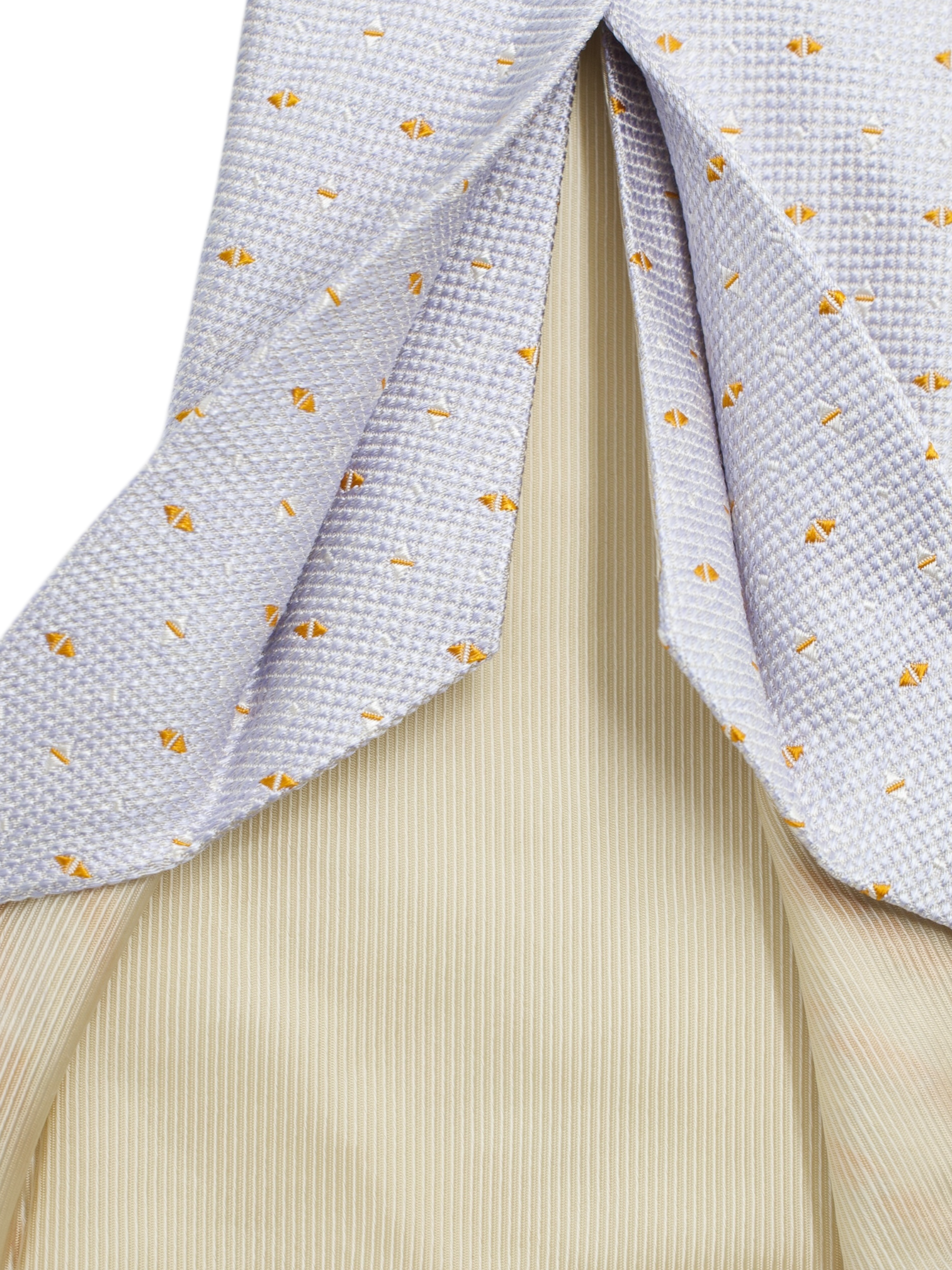 Luigi Borrelli 5-Fold Light Grey & Orange Rough-Silk Geometric Tie
