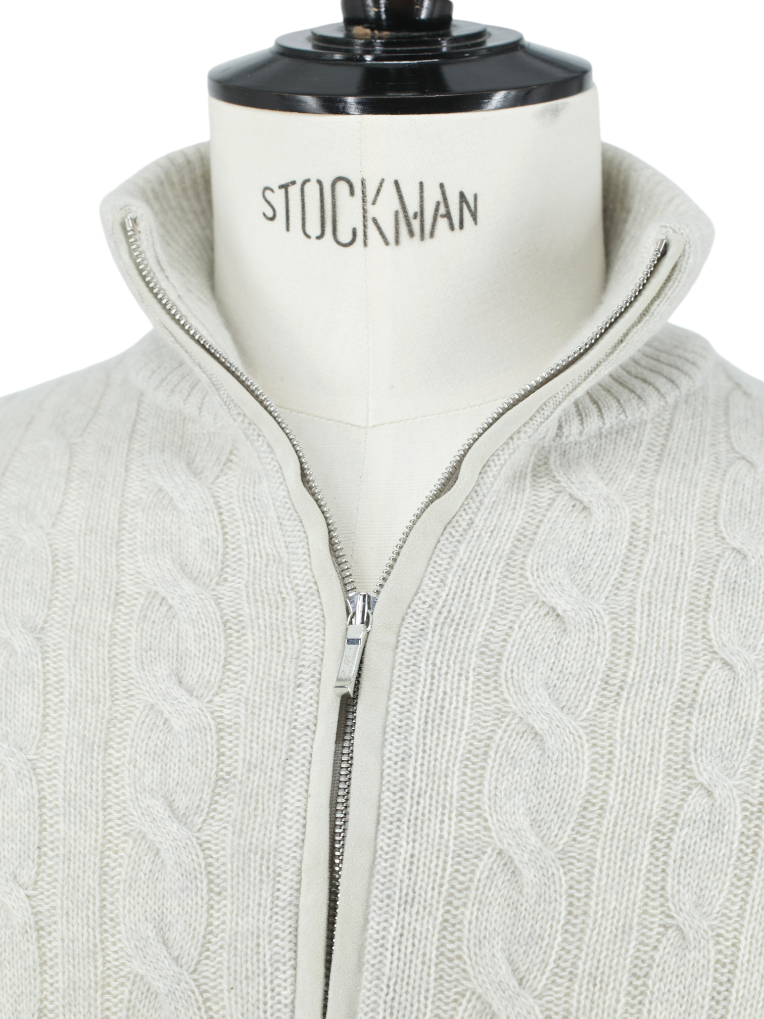 Loro Piana Oatmeal Baby Cashmere Half-Zip Cable-Knit Treccia Jumper