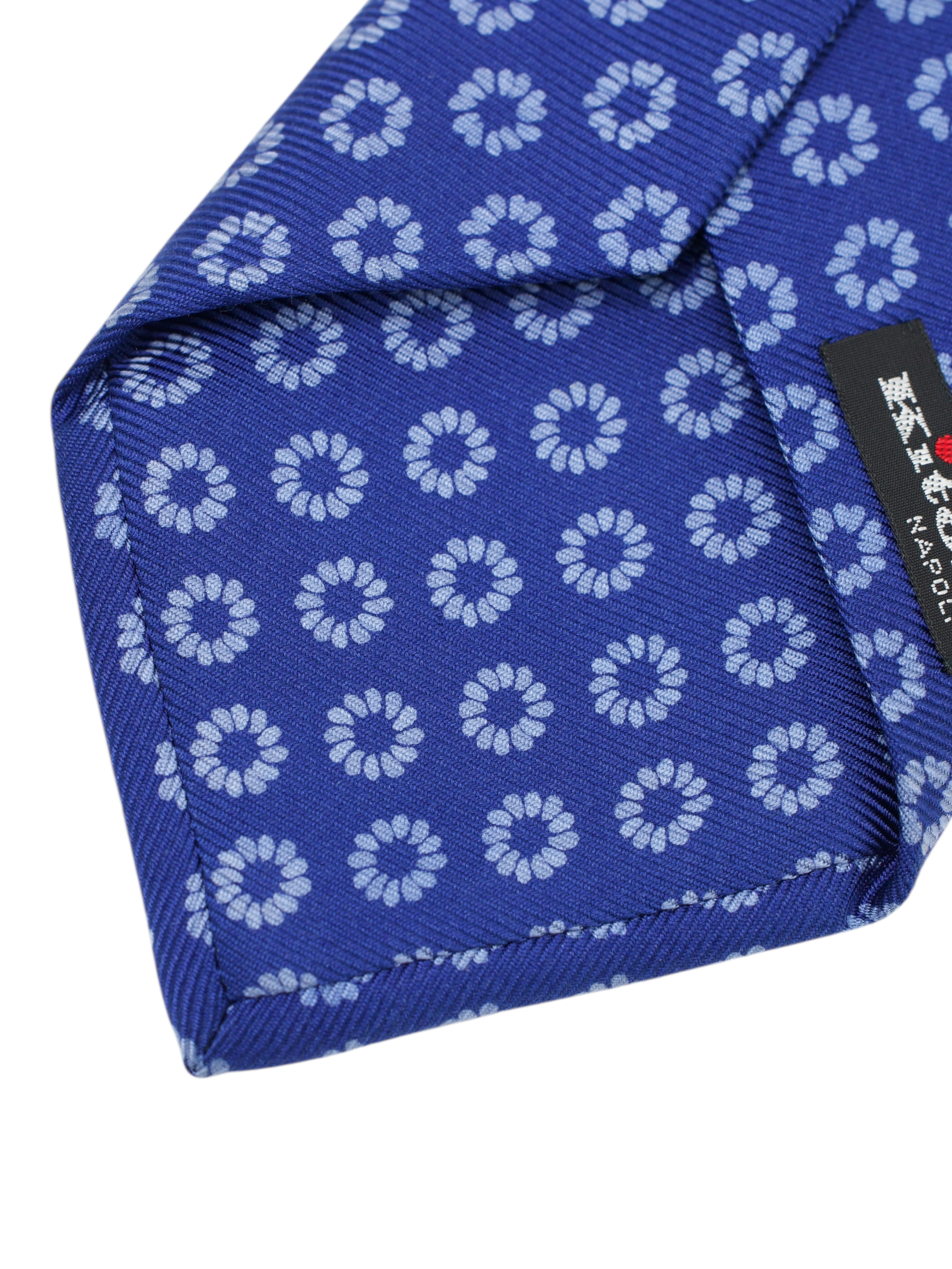 Kiton 5-Fold Azure Blue Silk Floral Pattern Tie