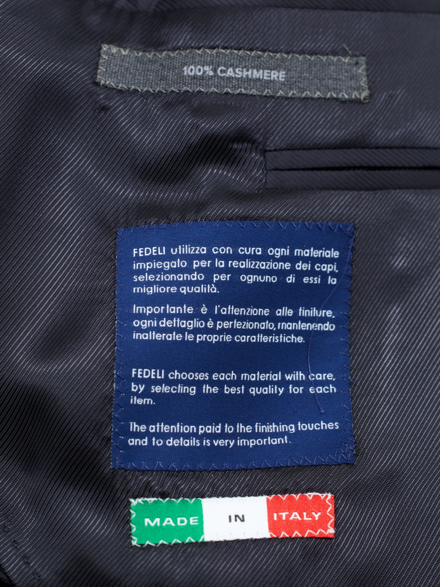 Fedeli Dark Blue Pure Cashmere Tubular-Collar "Damon" Jacket