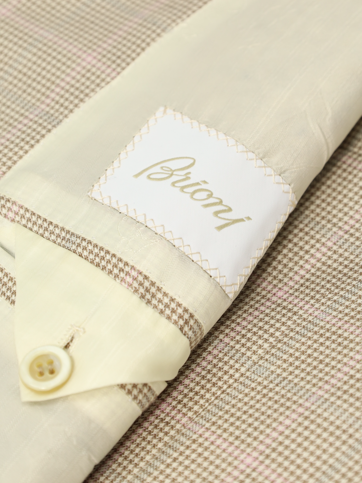 Brioni Taupe & Salmon Pink Fine-Wool Glenplaid Jacket