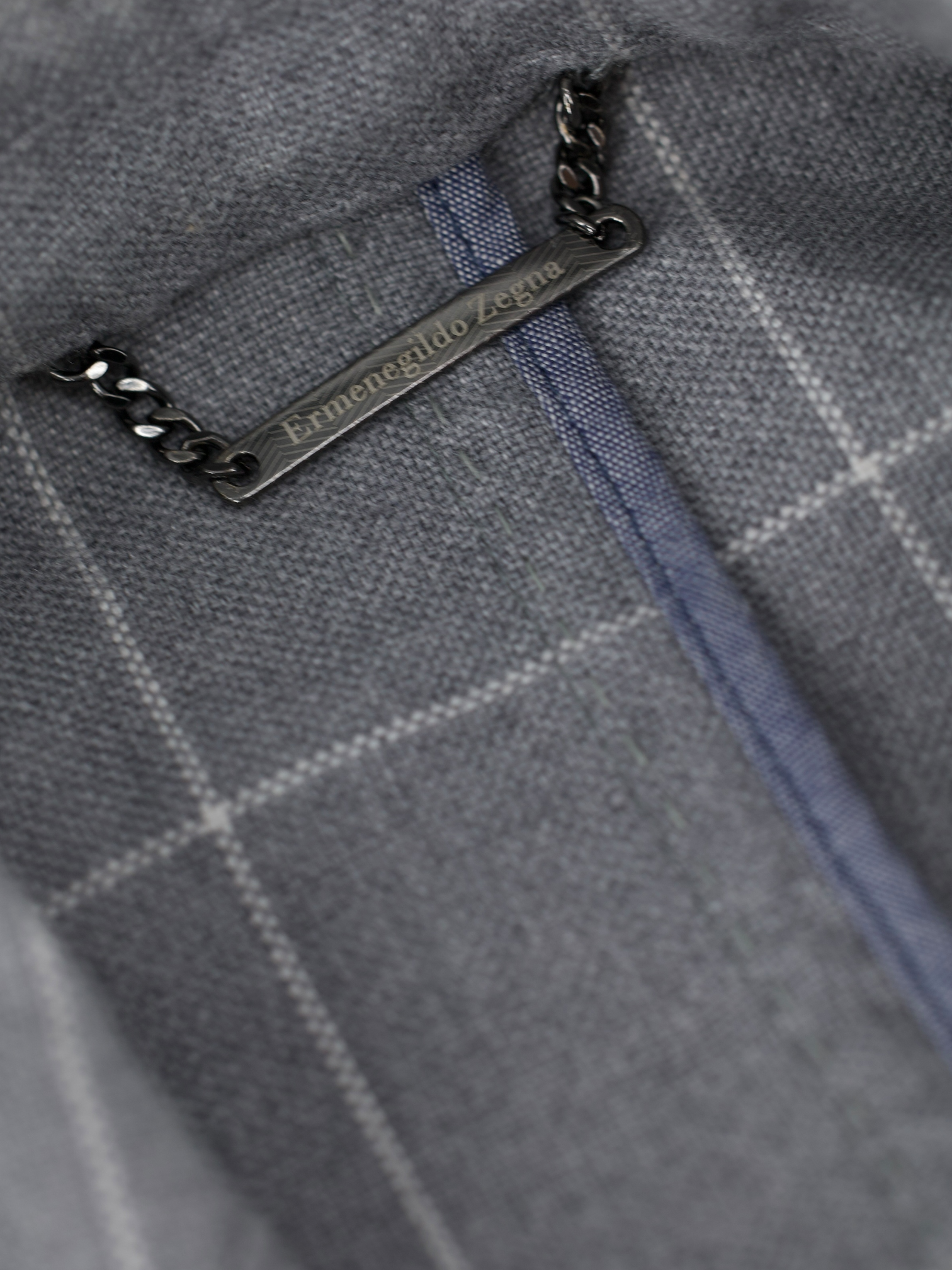 Ermenegildo Zegna Light Grey Linen & Cotton Windowpane Jacket