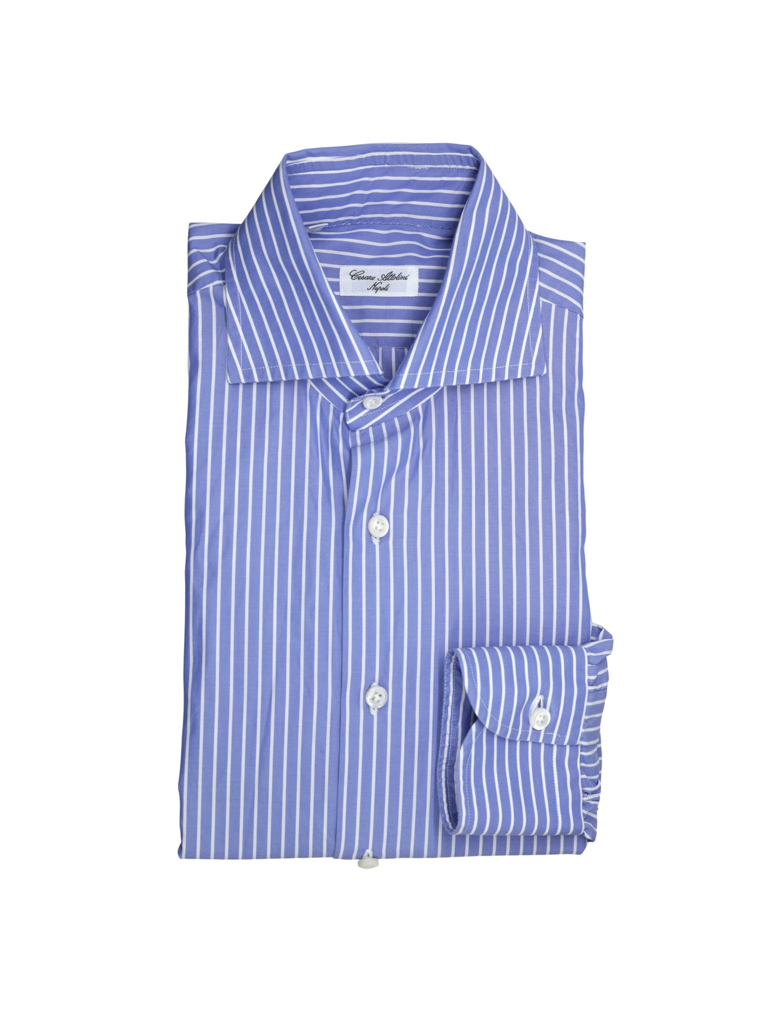 Cesare Attolini Blue & White Fine-Cotton Neapolitan Pinstripe Shirt