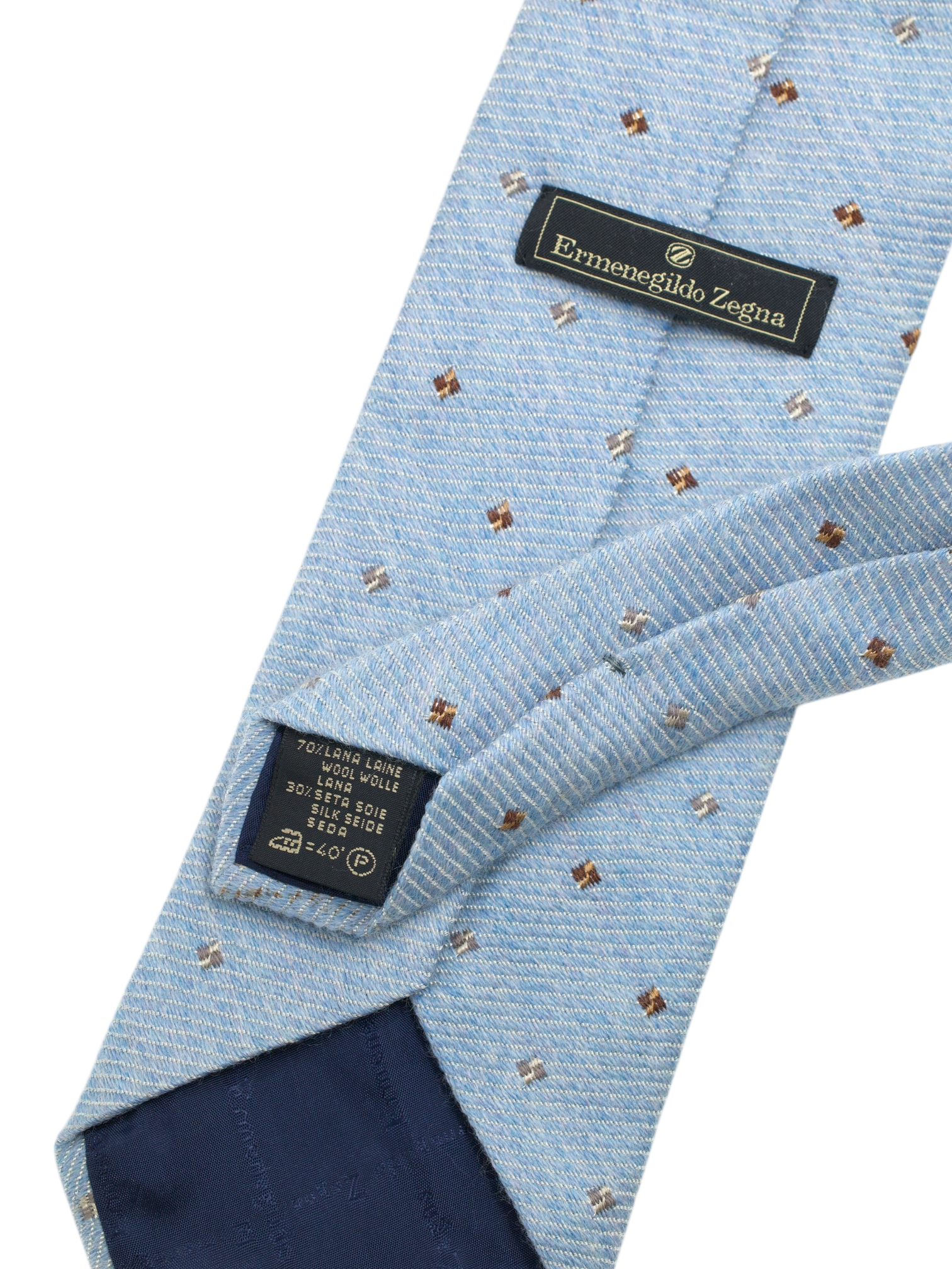 Ermenegildo Zegna Steel Grey & Brown Wool-Silk Blend Geometric Pattern Tie