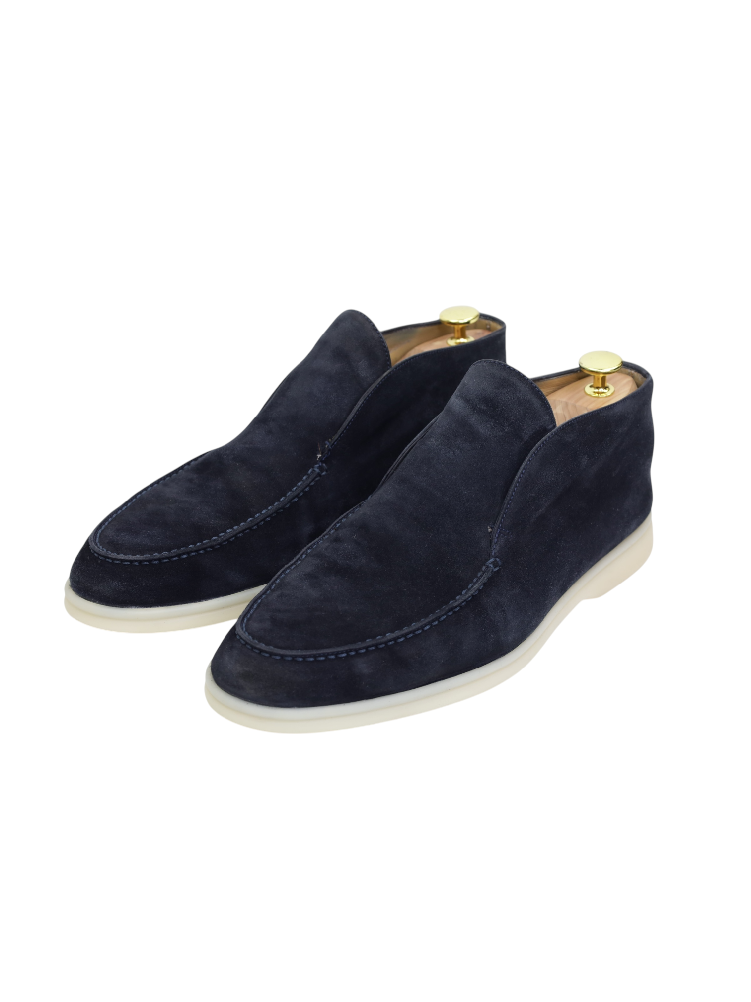 Loro Piana Navy Suede Open Walk Ankle Boots