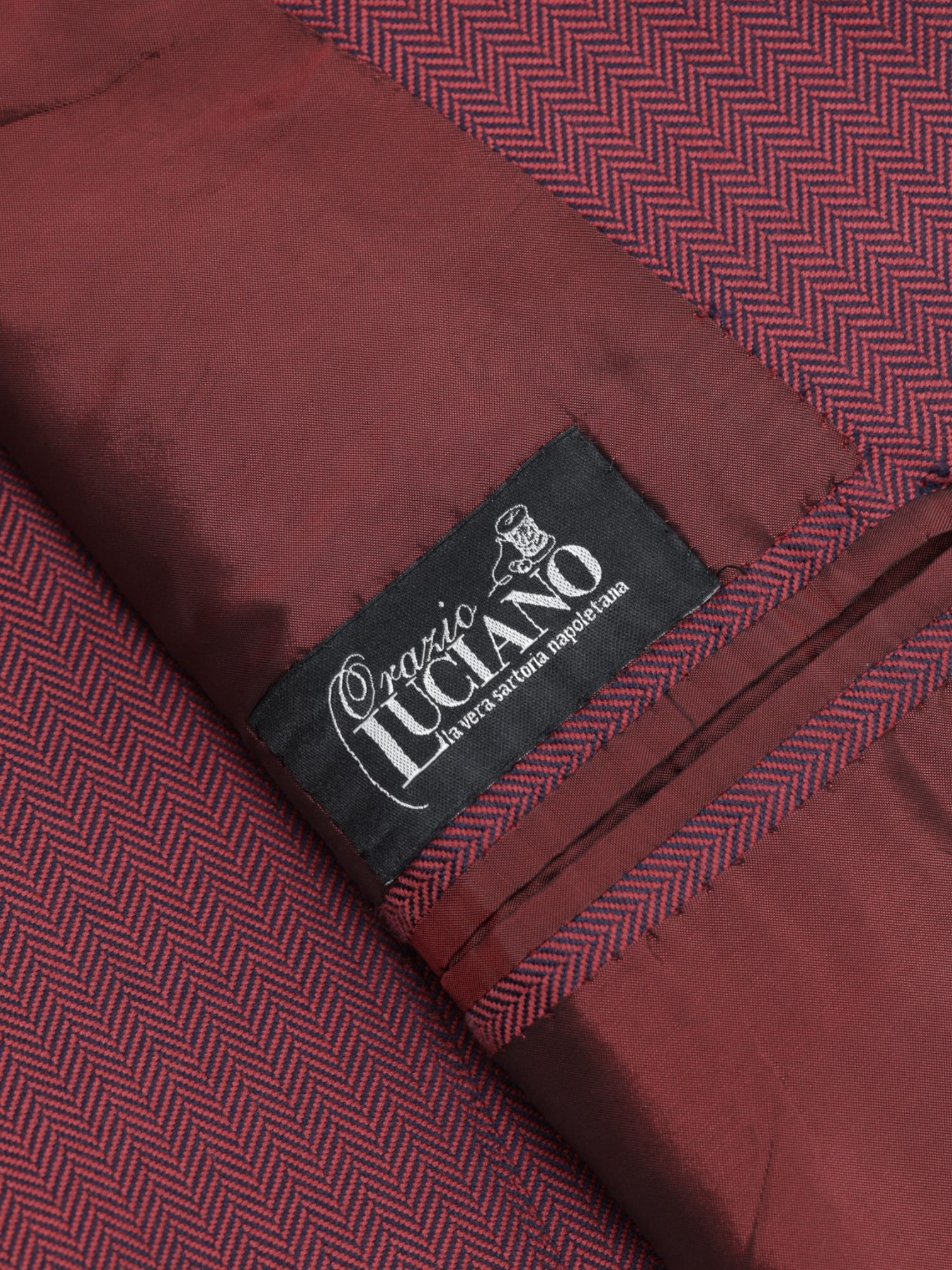 Orazio Luciano Red & Navy Super-Cotton Chevron-Herringbone Jacket