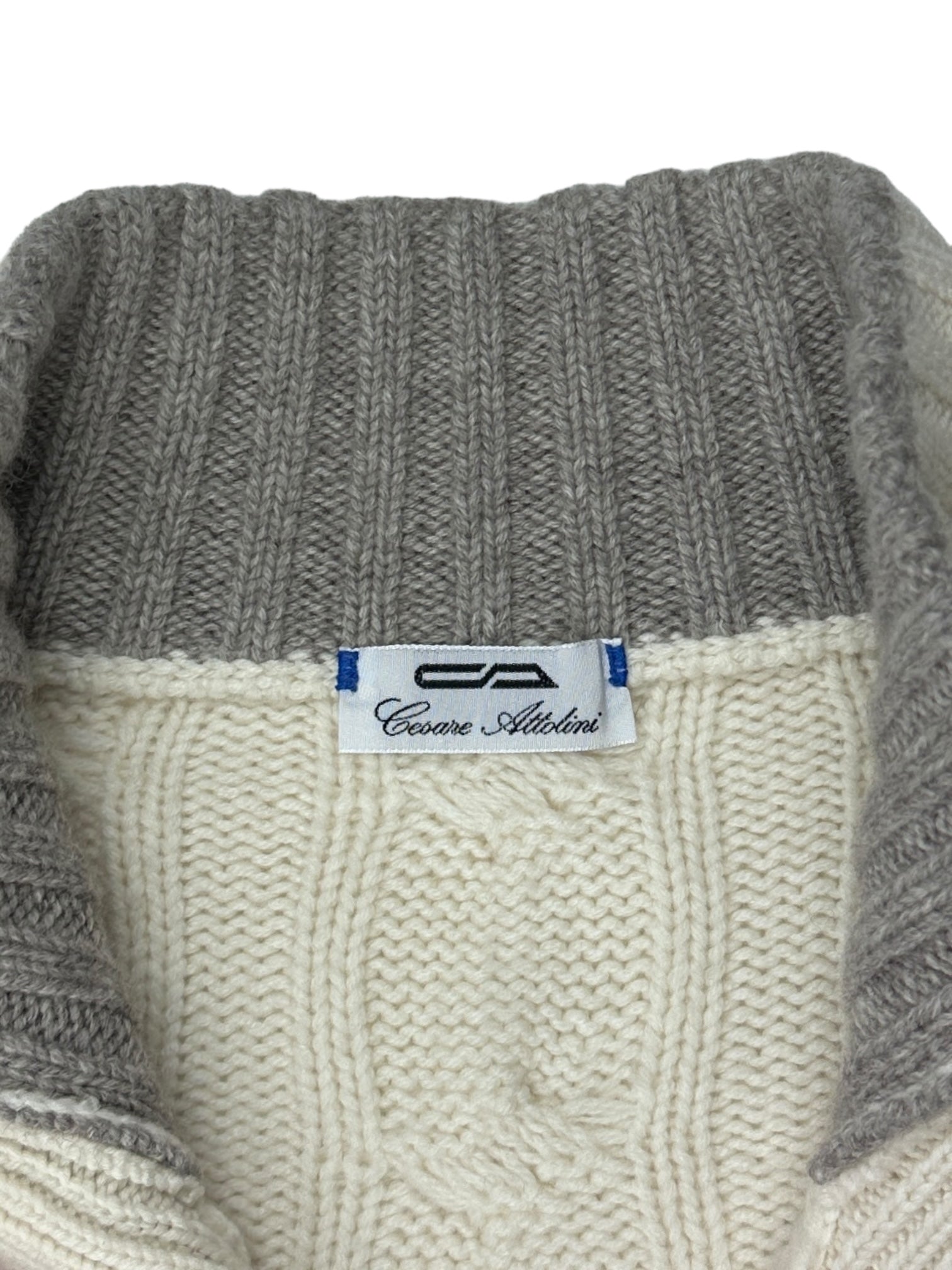 Cesare Attolini Offwhite Cashmere Cable Cardigan