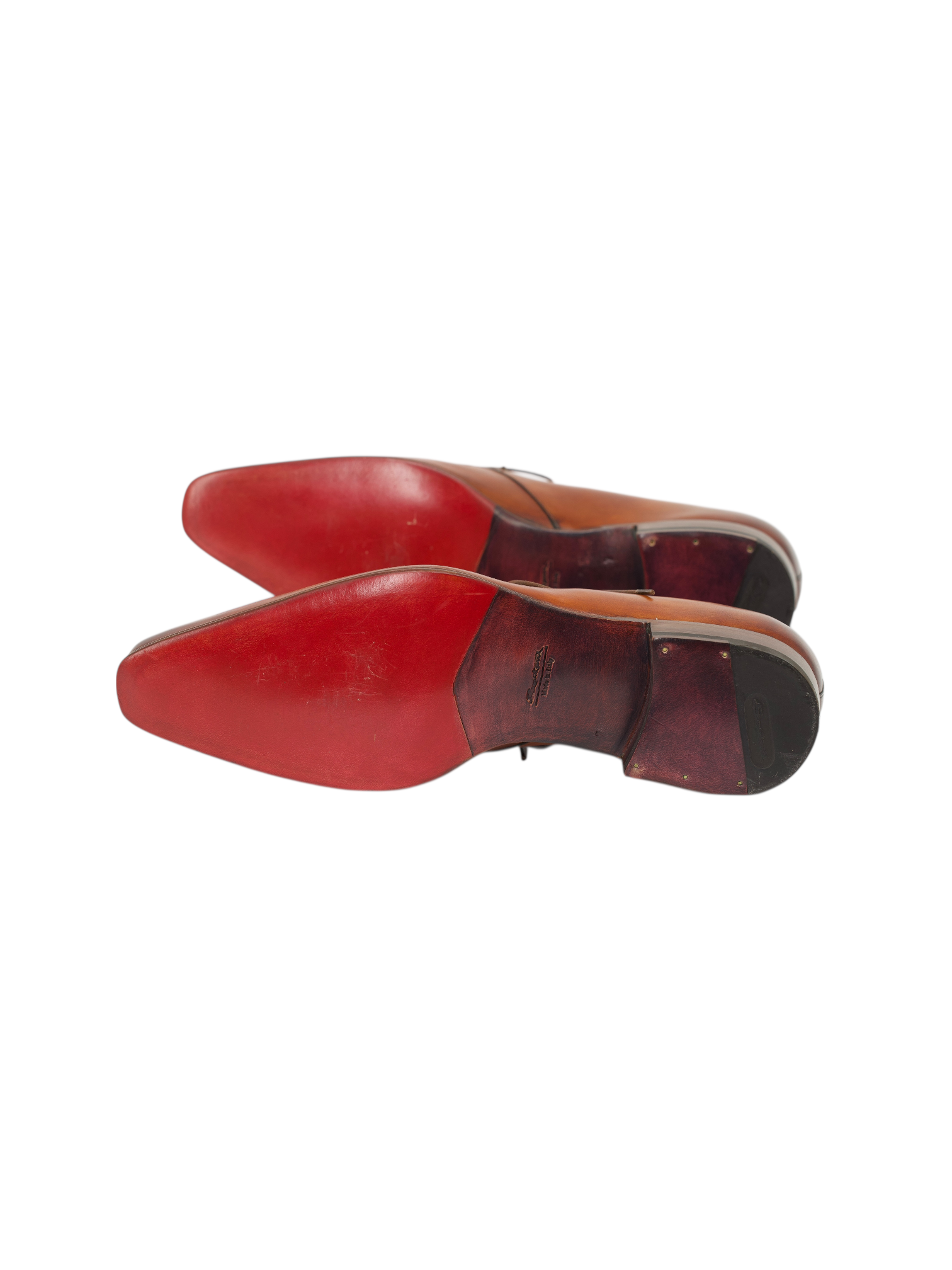 Santoni Cognac Brown Calfleather Handpainted Derby Shoes