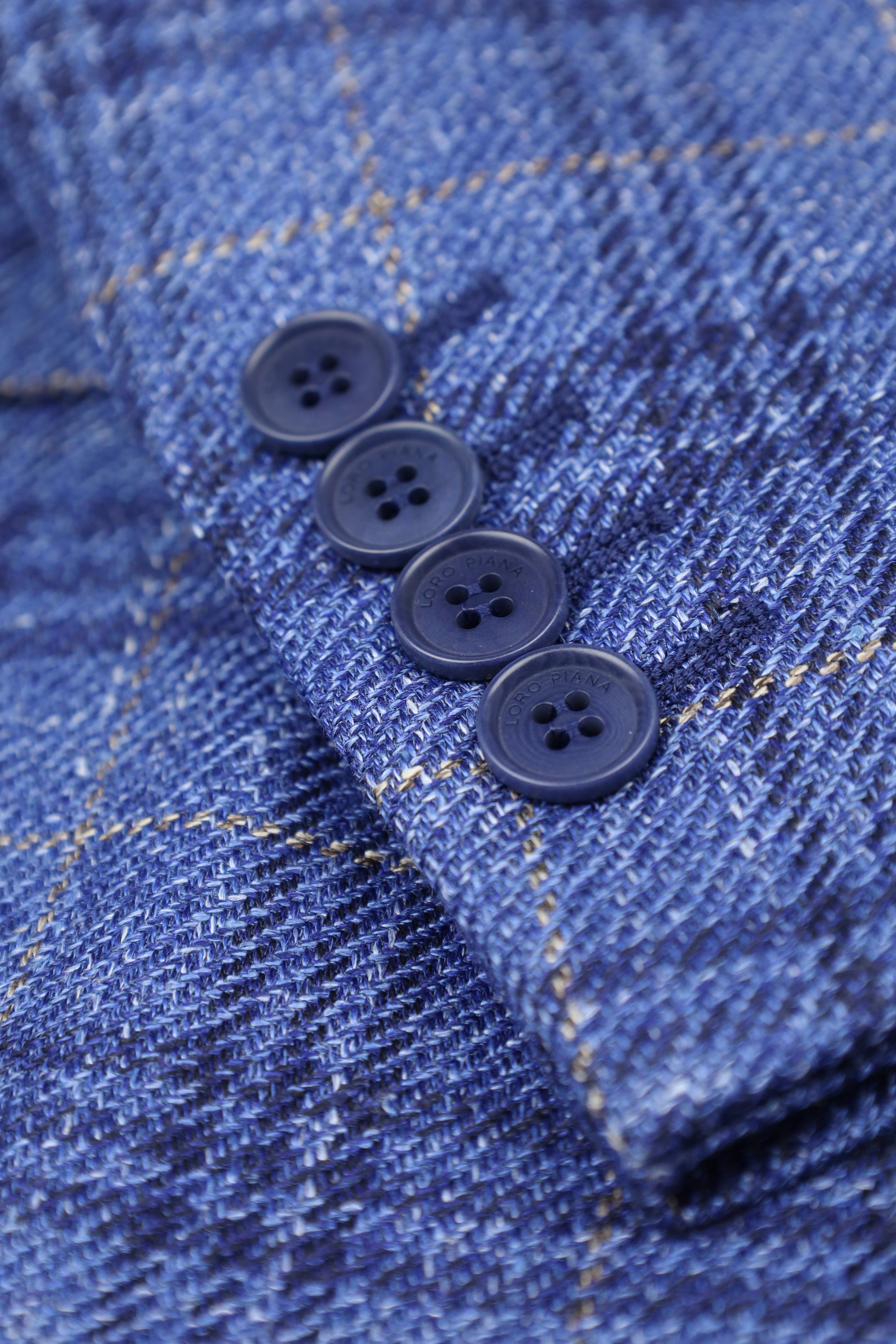 Loro Piana Denim Blue Wool, Silk & Linen Windowpane Jacket