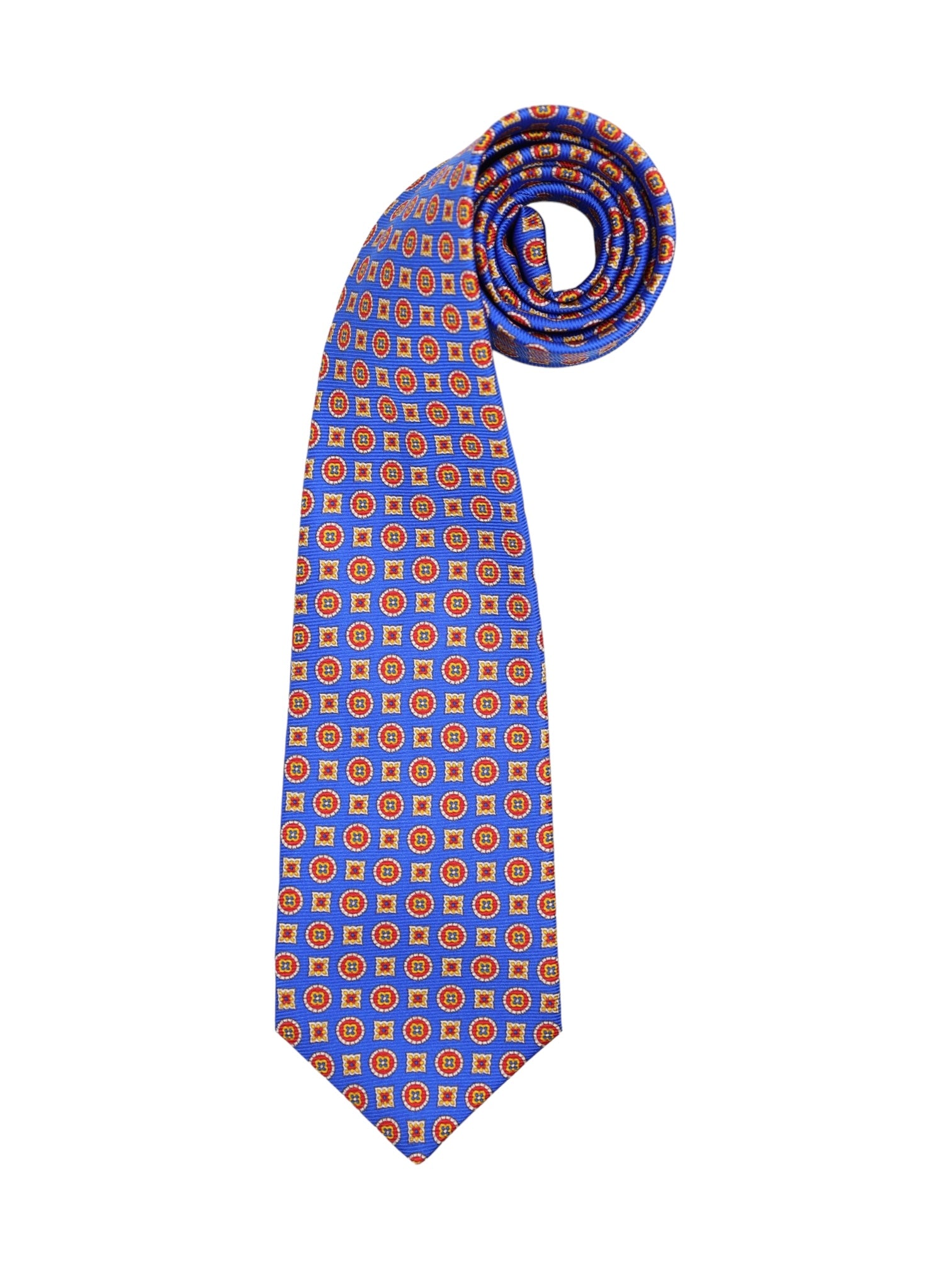 Kiton 5-Fold Azure Blue Geometric Silk Tie