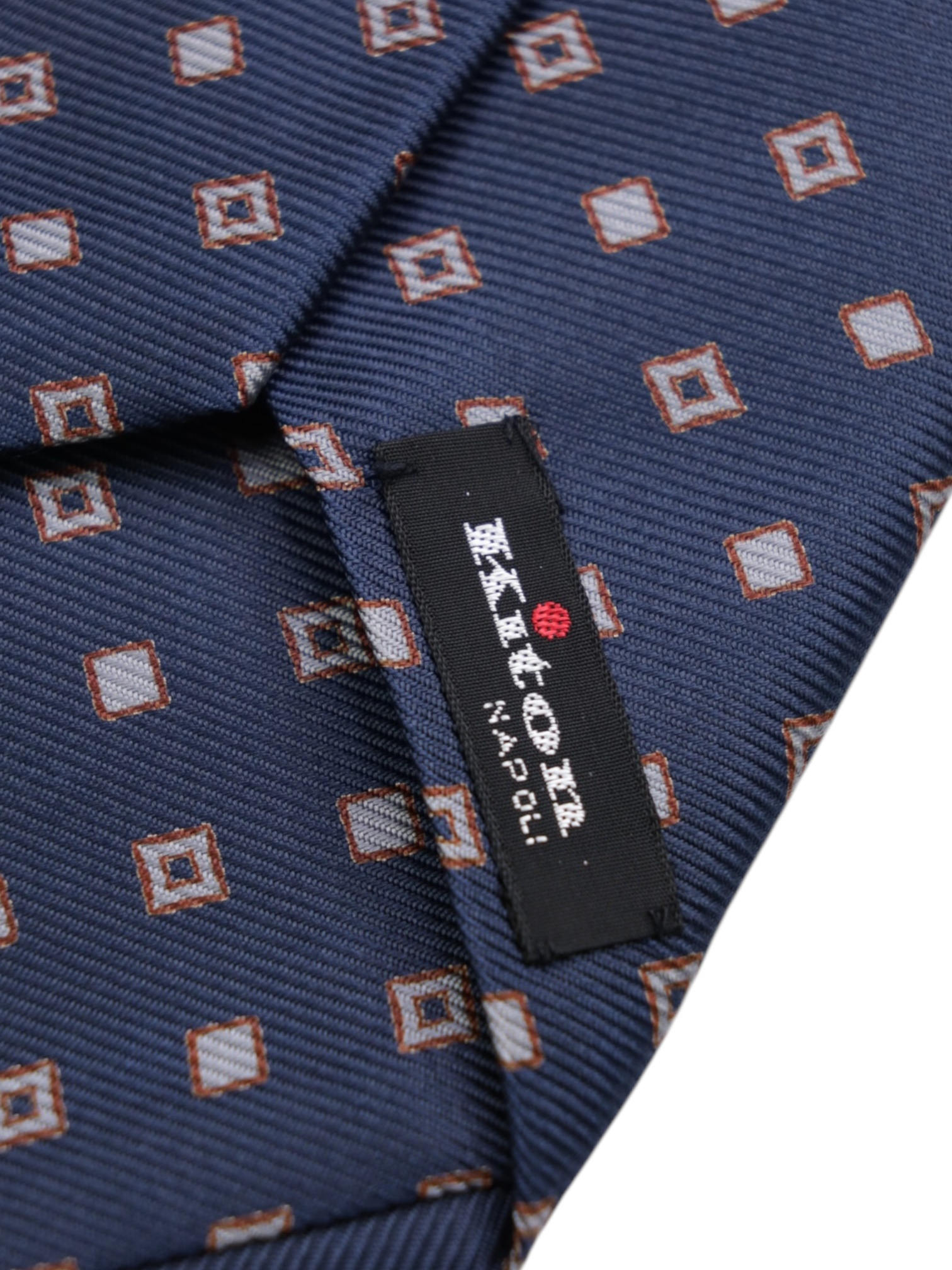 Kiton 5-Fold Dark Blue & Red Silk Diamond Pattern Tie