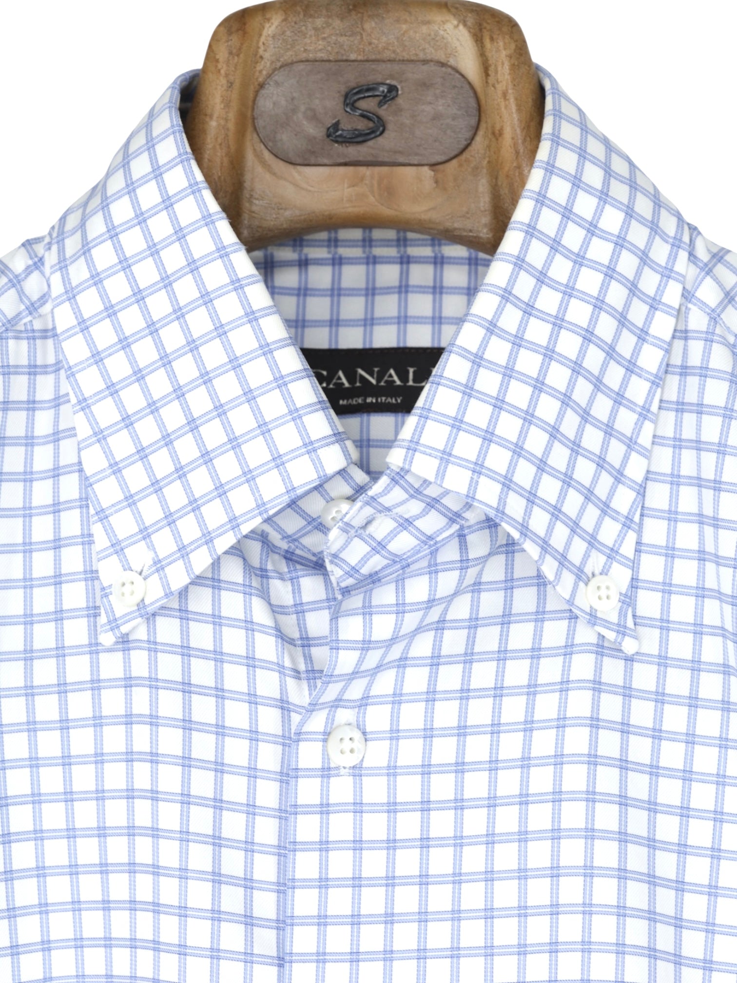 Canali White & Light Blue Heavyweight-Cotton Button-Down Windowpane Shirt