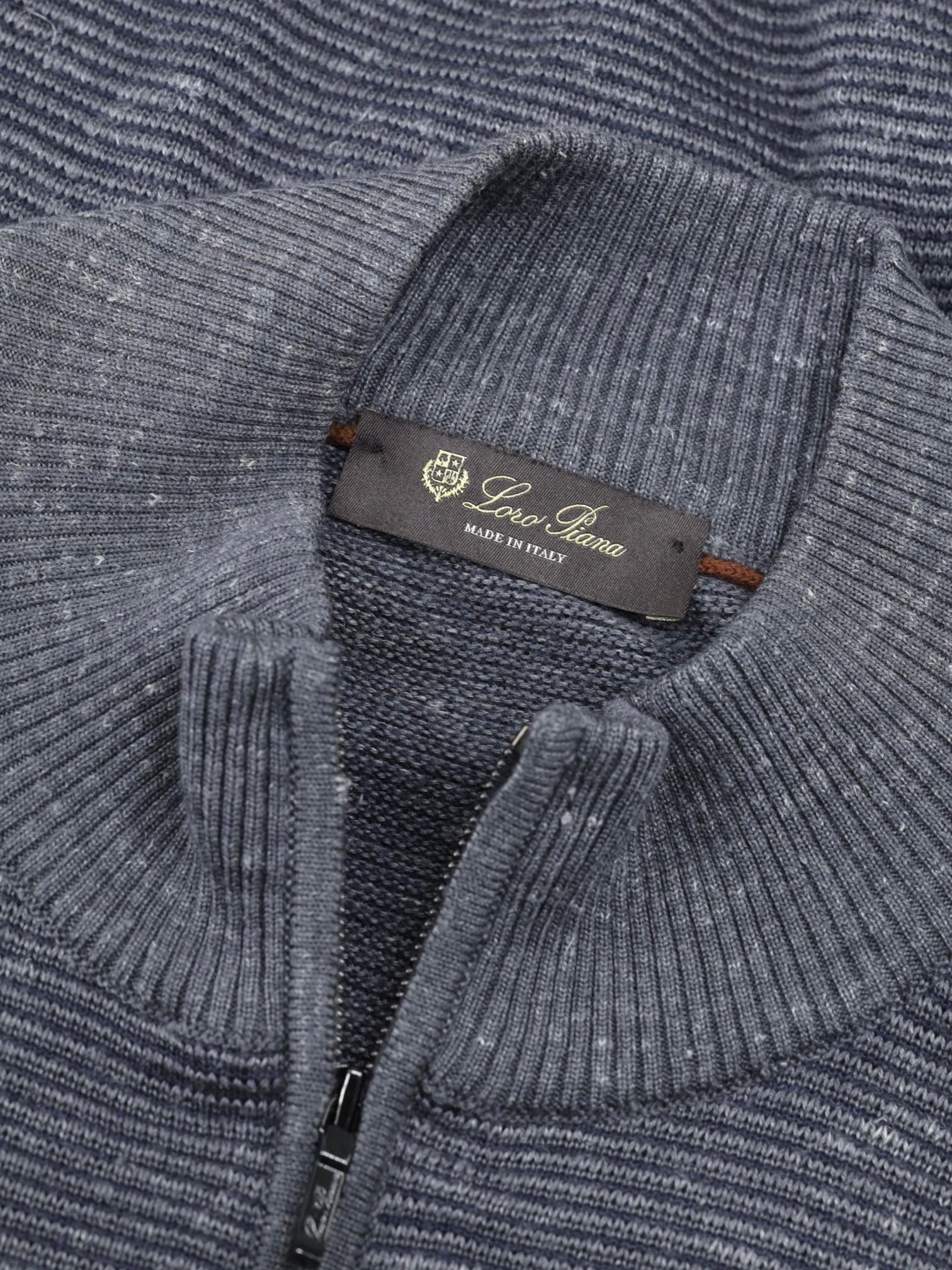 Loro Piana Grey Silk, Cashmere & Linen Melange Micro-Pattern Half-Zip Sweater