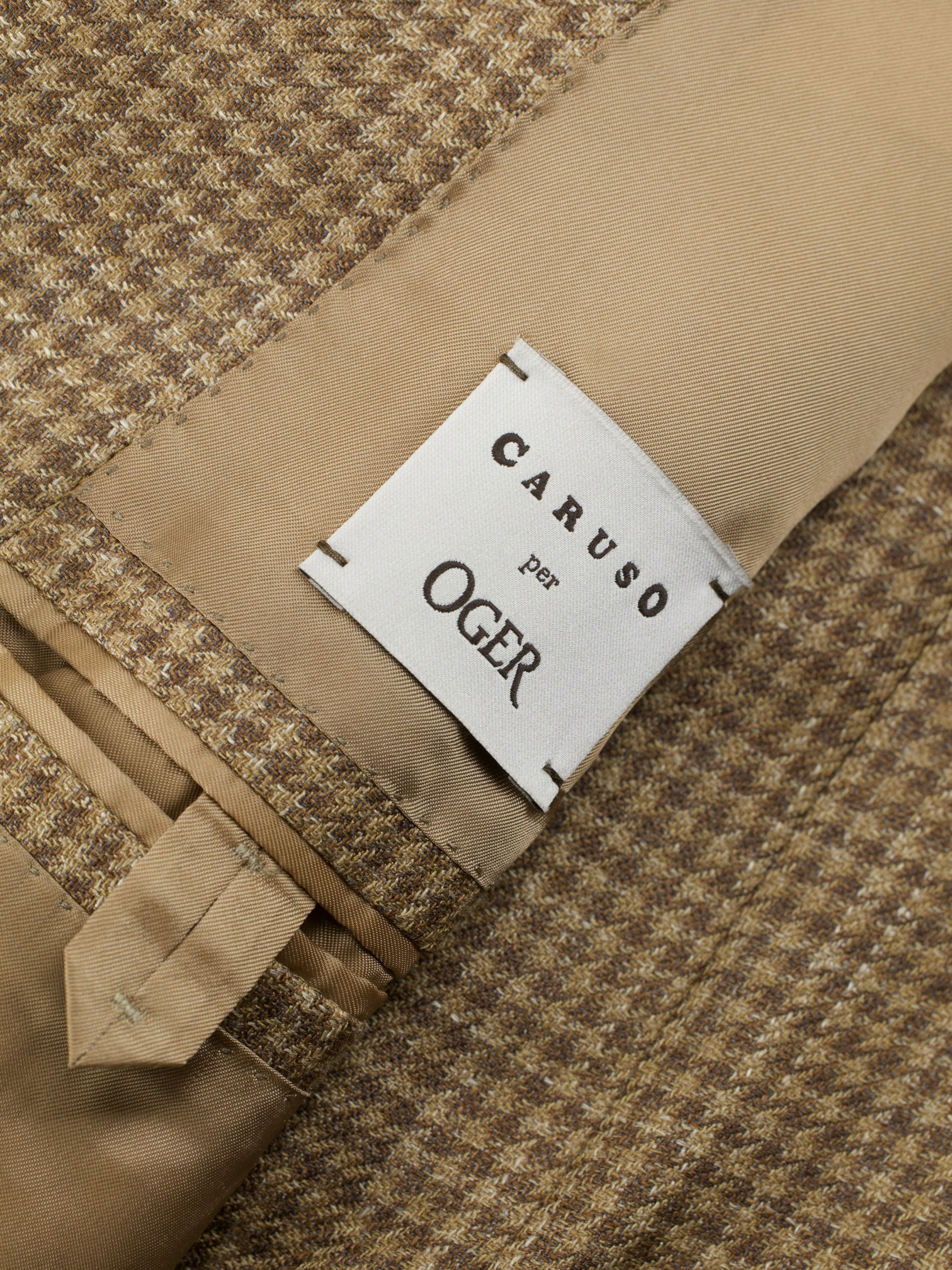 Caruso Caramel Brown Wool, Silk & Linen Pied de Poule Jacket