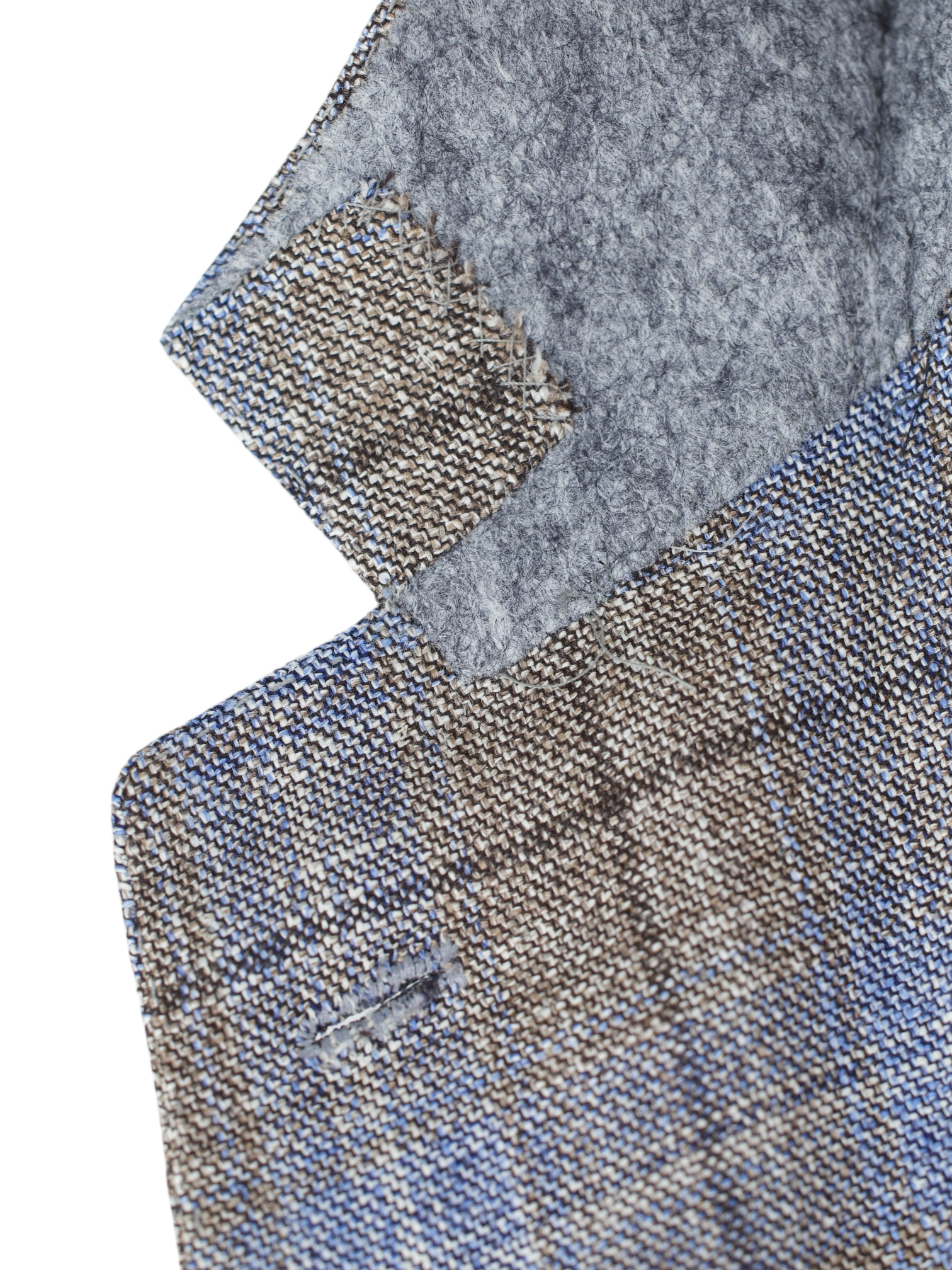 Kiton Taupe & Light Blue Fleece Wool, Silk & Linen Windowpane Jacket