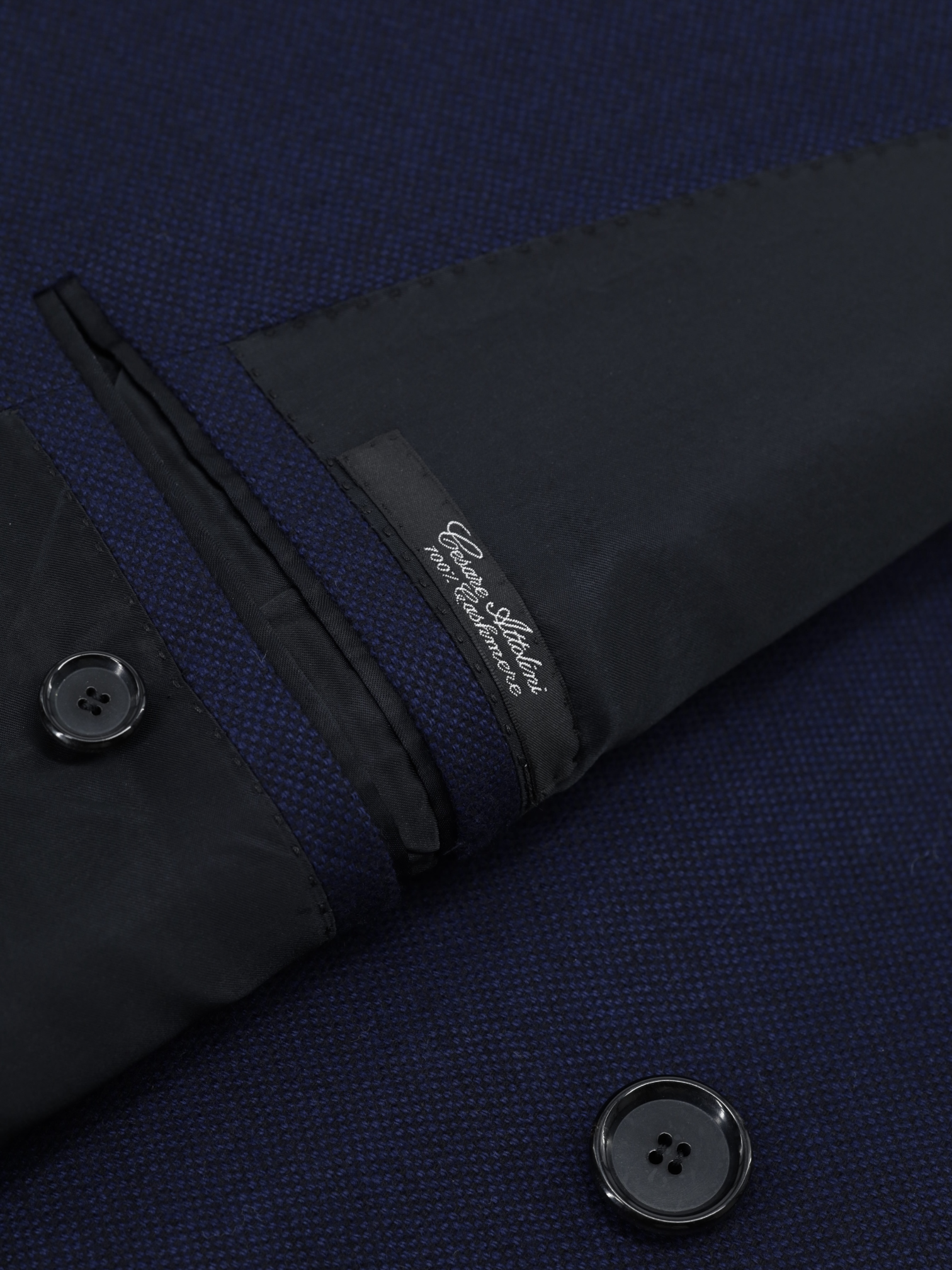 Cesare Attolini Navy Pure Cashmere Double Breasted Micro-Pattern Peacoat