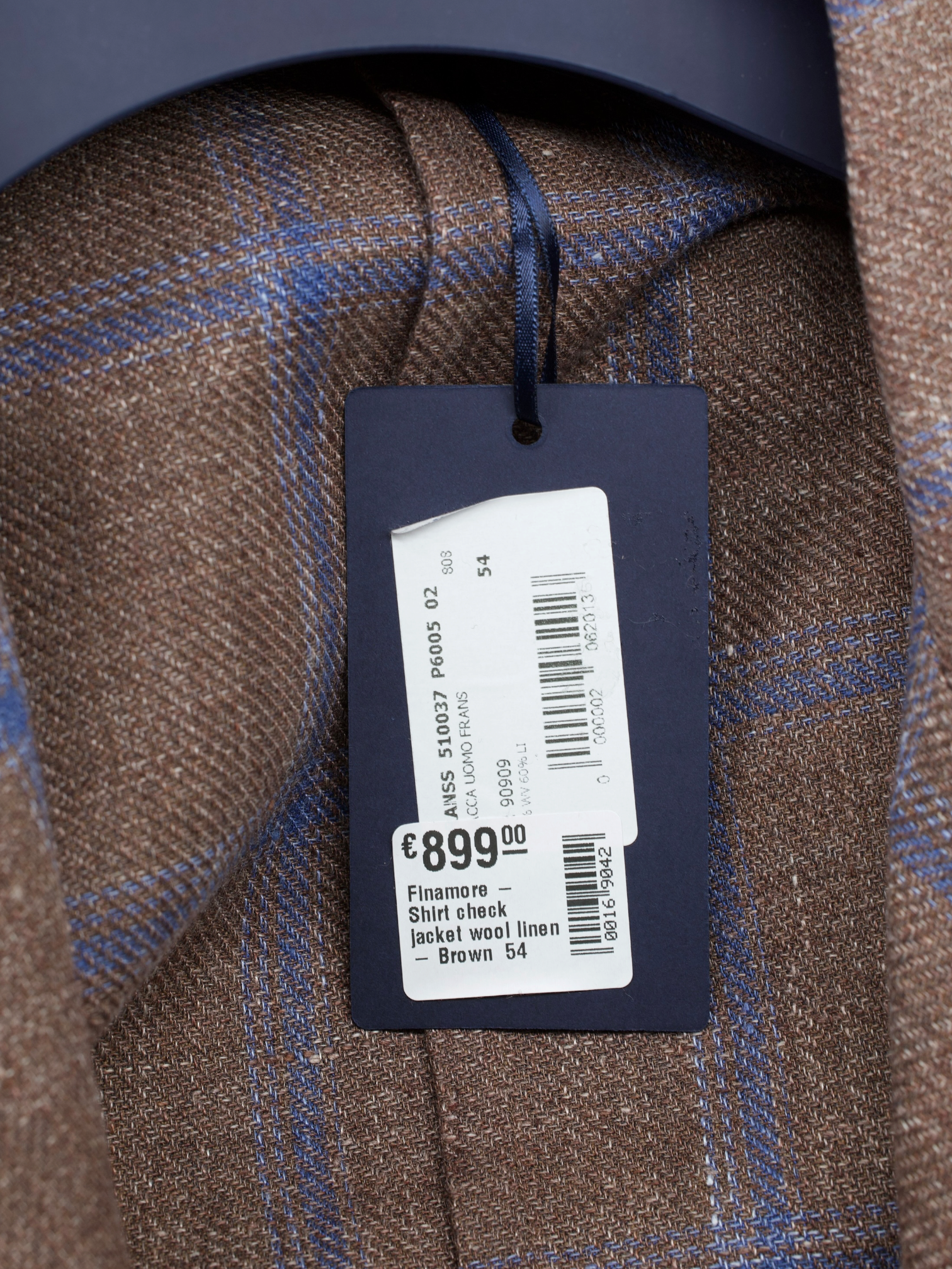 Finamore Brown & Blue Wool & Linen Checkered Shirt Jacket