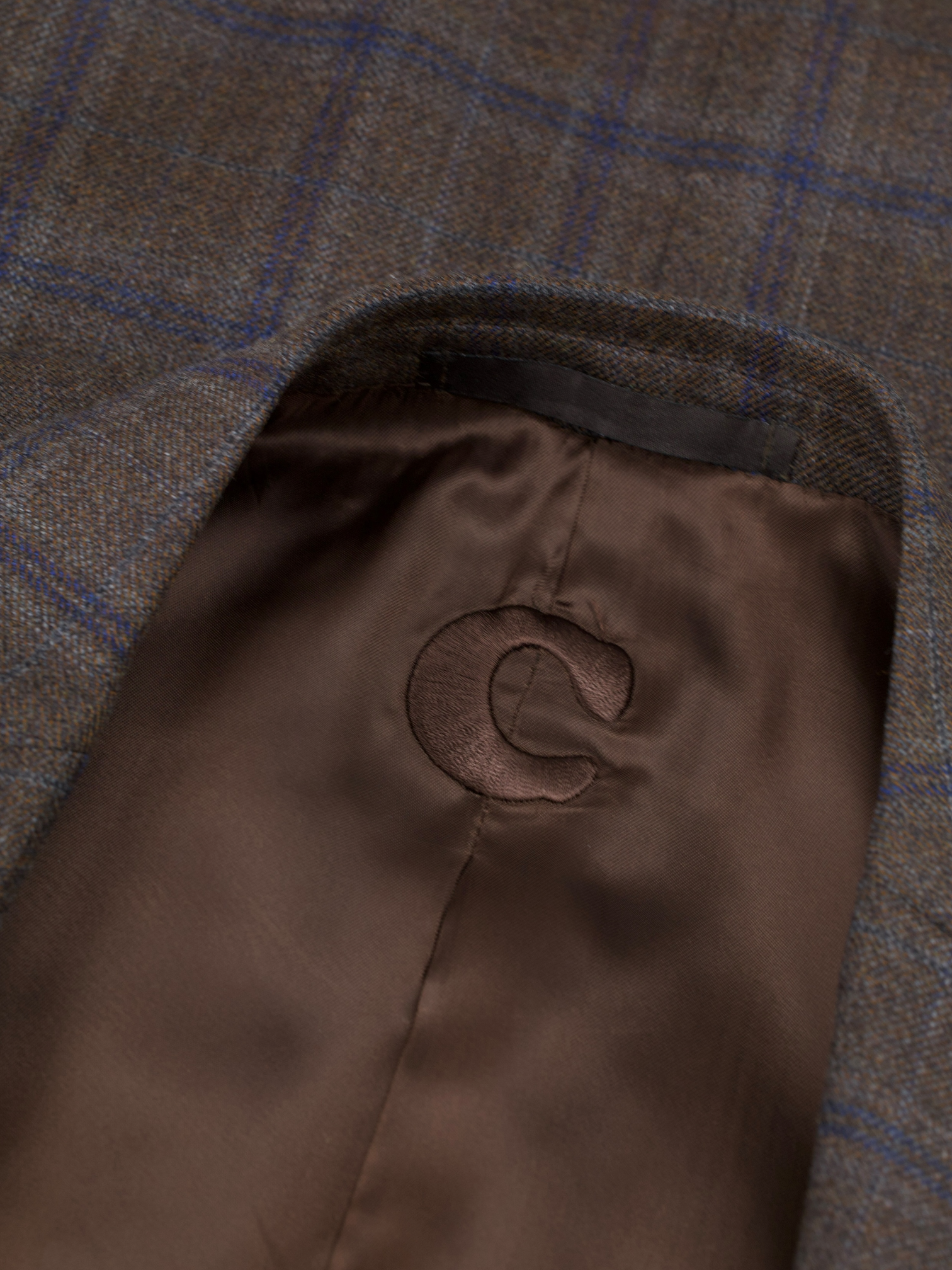 Caruso Brown & Blue Pure-Wool Windowpane Jacket