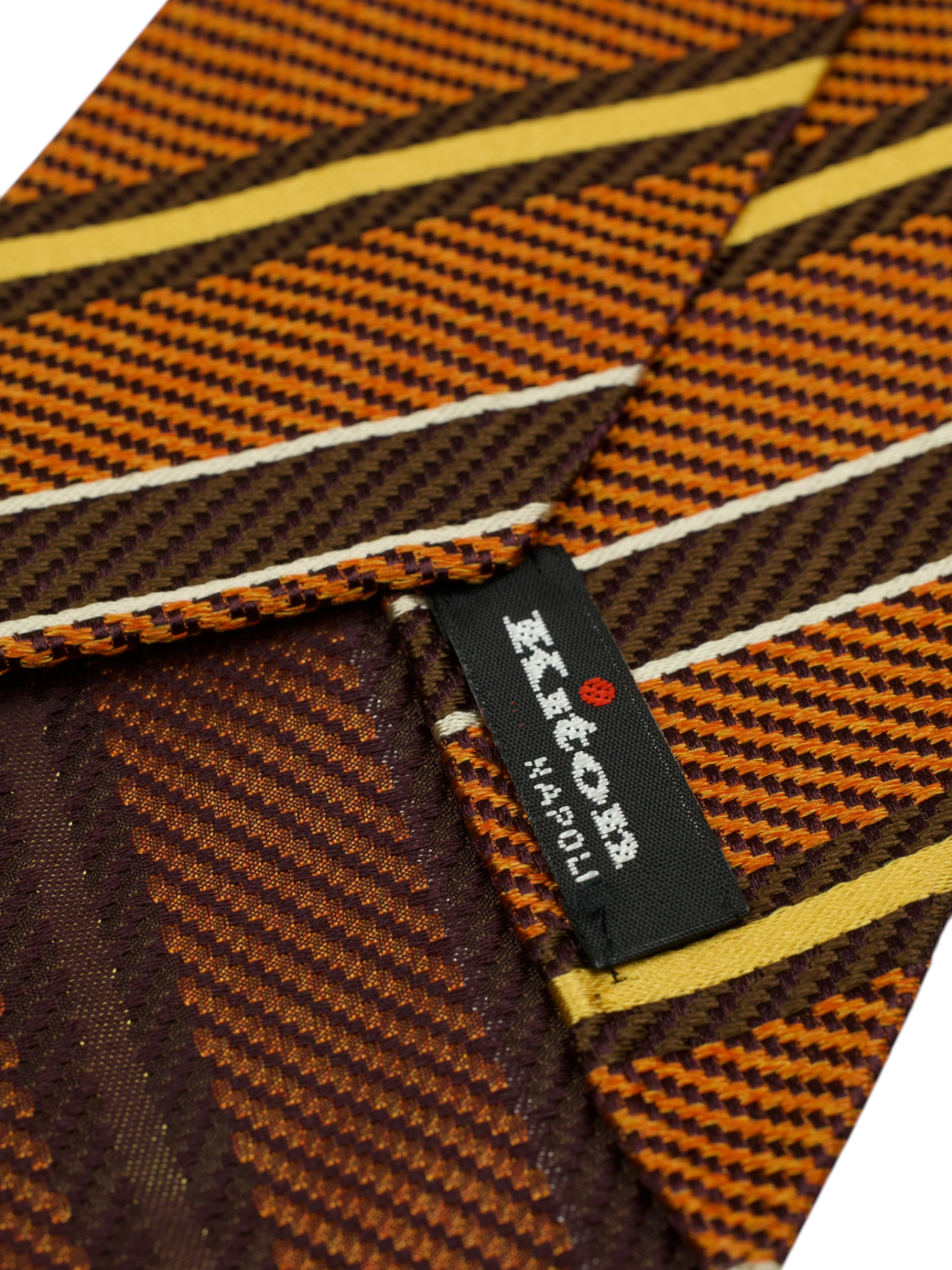Kiton 5-Fold Burnt Orange & Brown Handrolled Silk Striped Tie