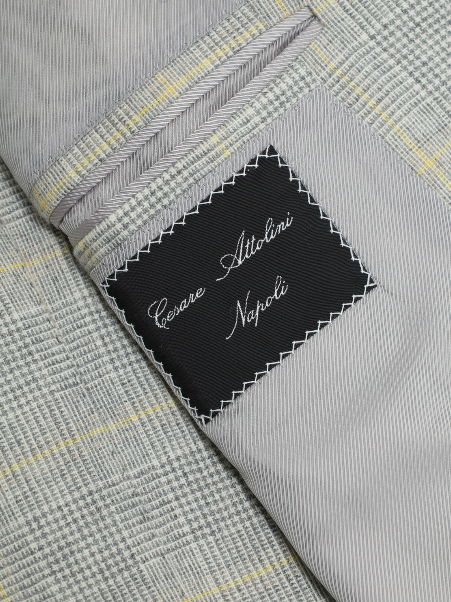 Cesare Attolini Light Grey & Yellow Pure Cashmere Prince of Wales Jacket