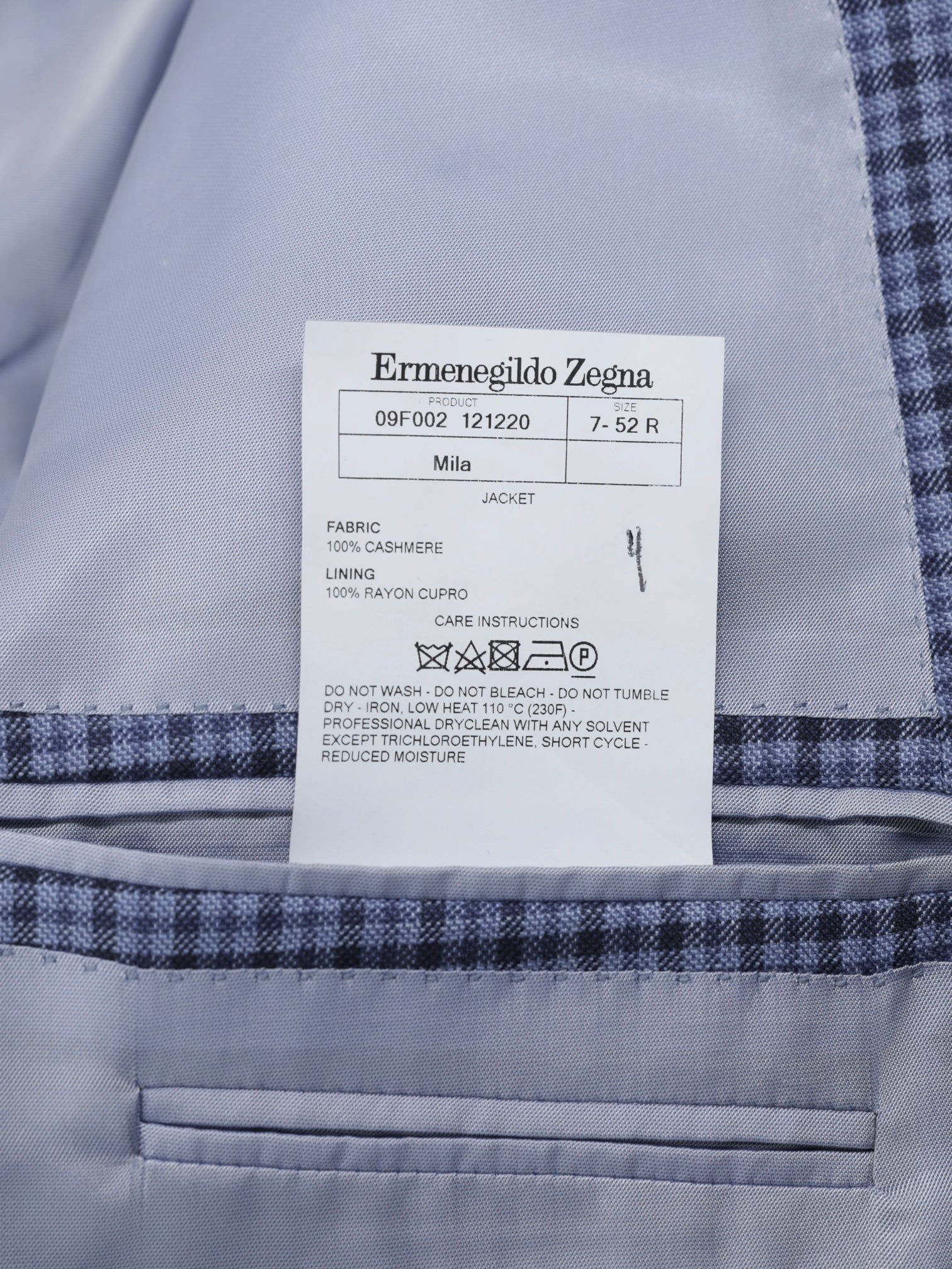 Ermenegildo Zegna Steel Blue Lightweight-Cashmere Checkered Mila Jacket