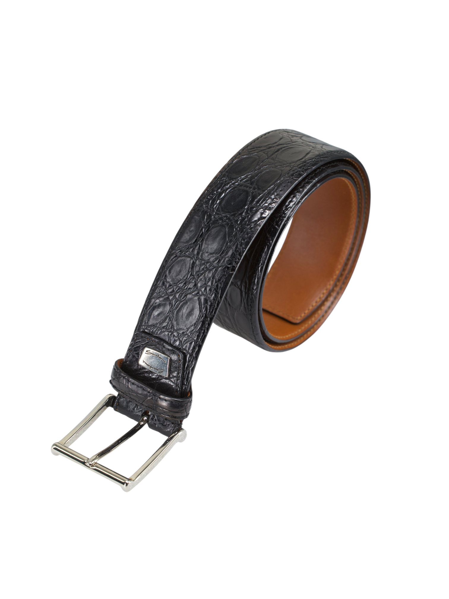Santoni Black Venezuelan Caiman Crocodilus Penny Loafer + Belt
