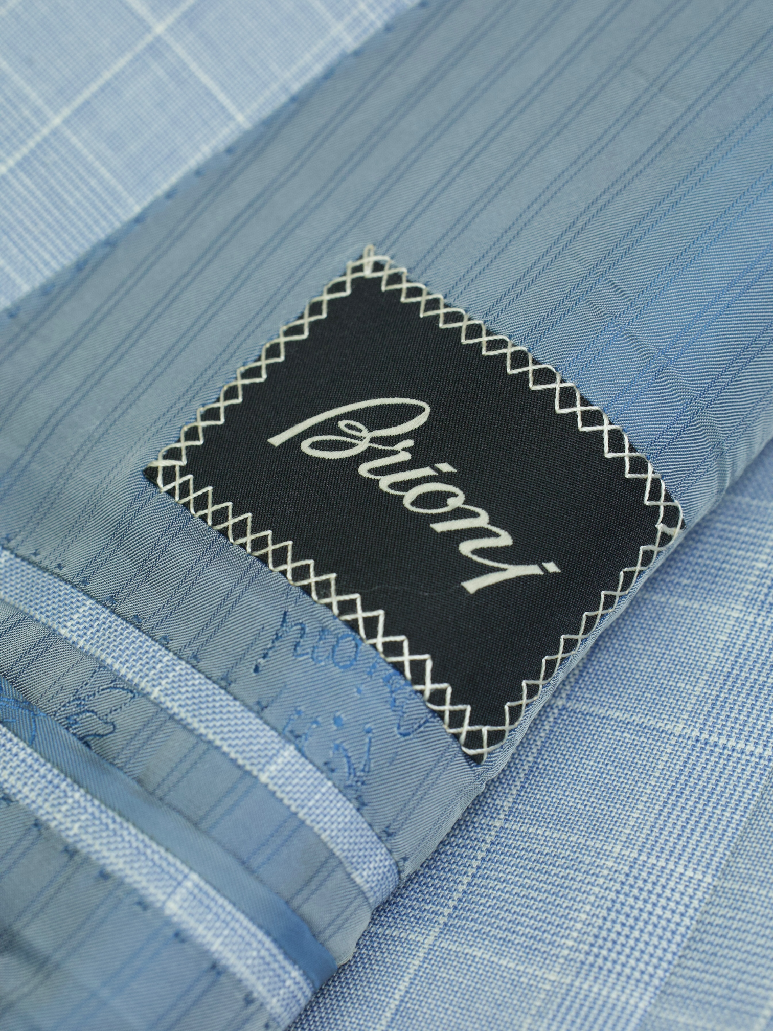 Brioni Ice Blue Wool & Linen Prince of Wales Colosseo Jacket