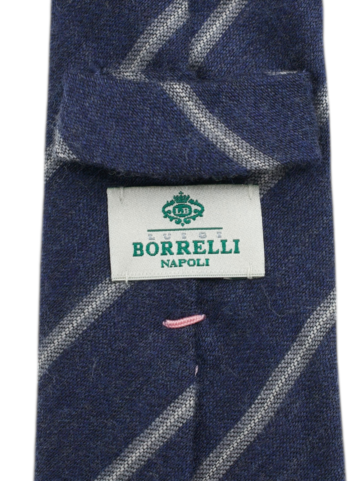 Luigi Borrelli 5-Fold Steel Blue & Taupe Wool & Silk Striped Tie