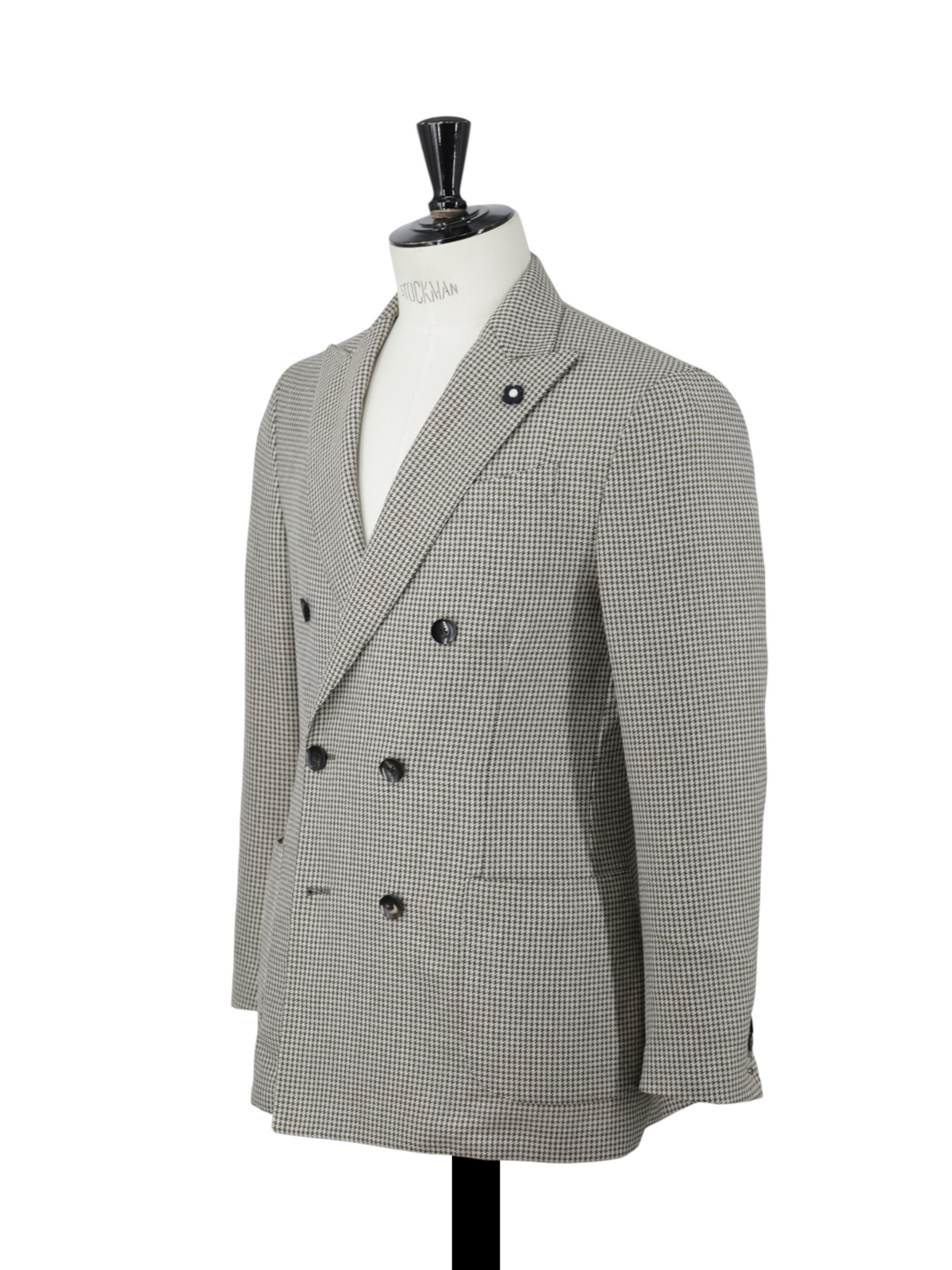 Lardini Light Brown Double-Breasted Wool & Silk Pied de Poule Jacket