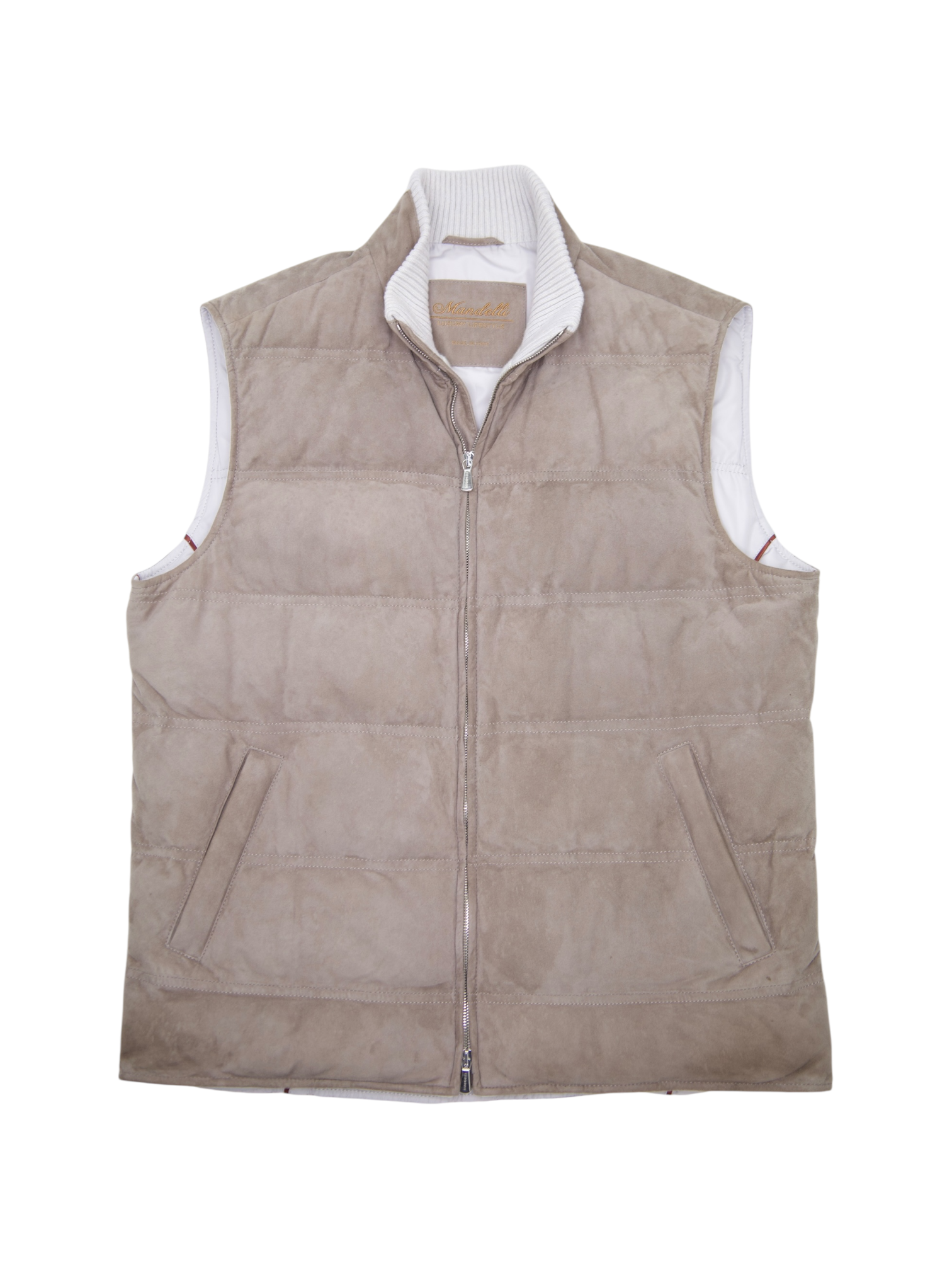 Mandelli Taupe Goat Suede Down-Padded Vest