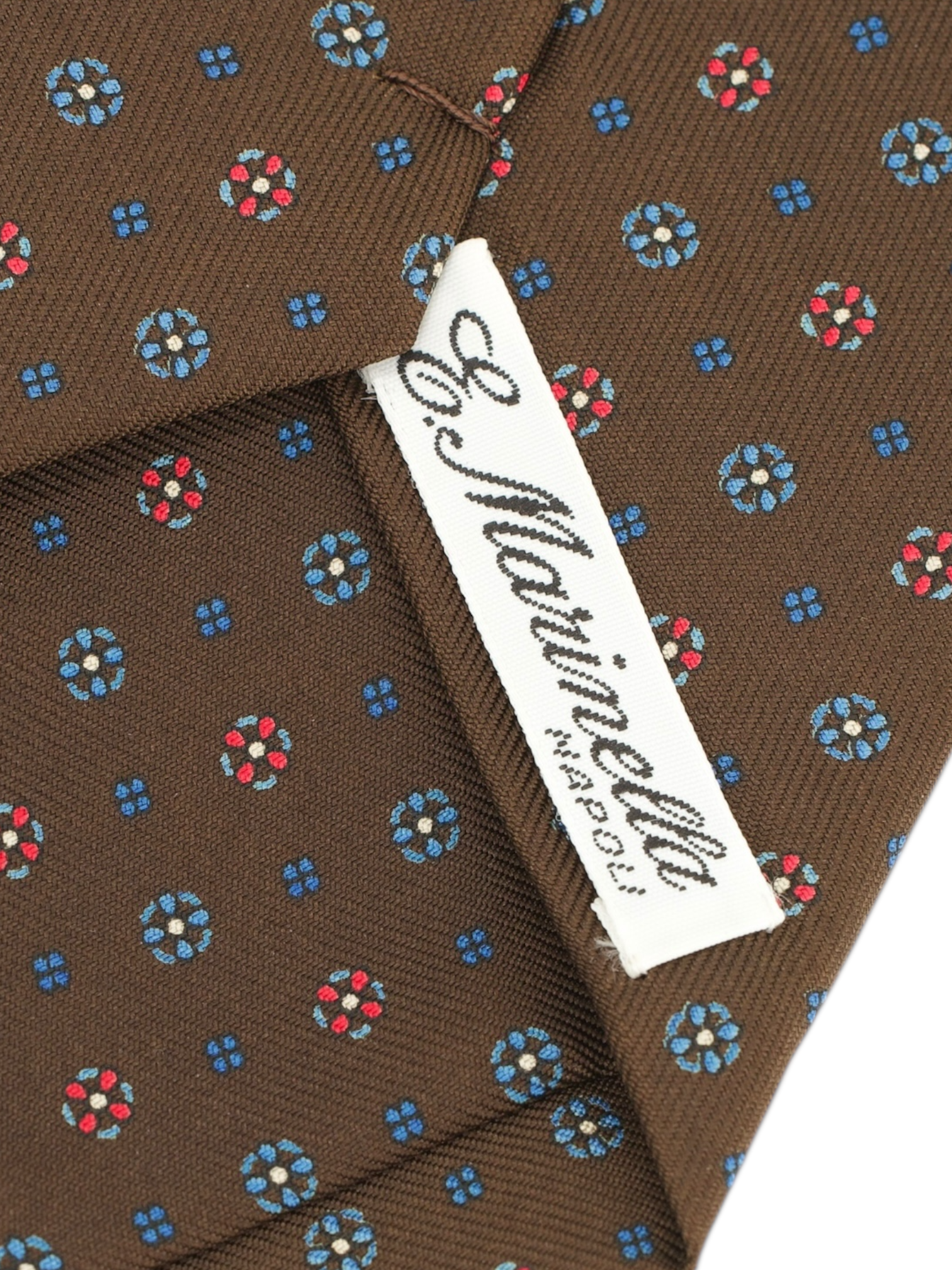 E.Marinella Chocolate Brown & Red Silk Floral Tie