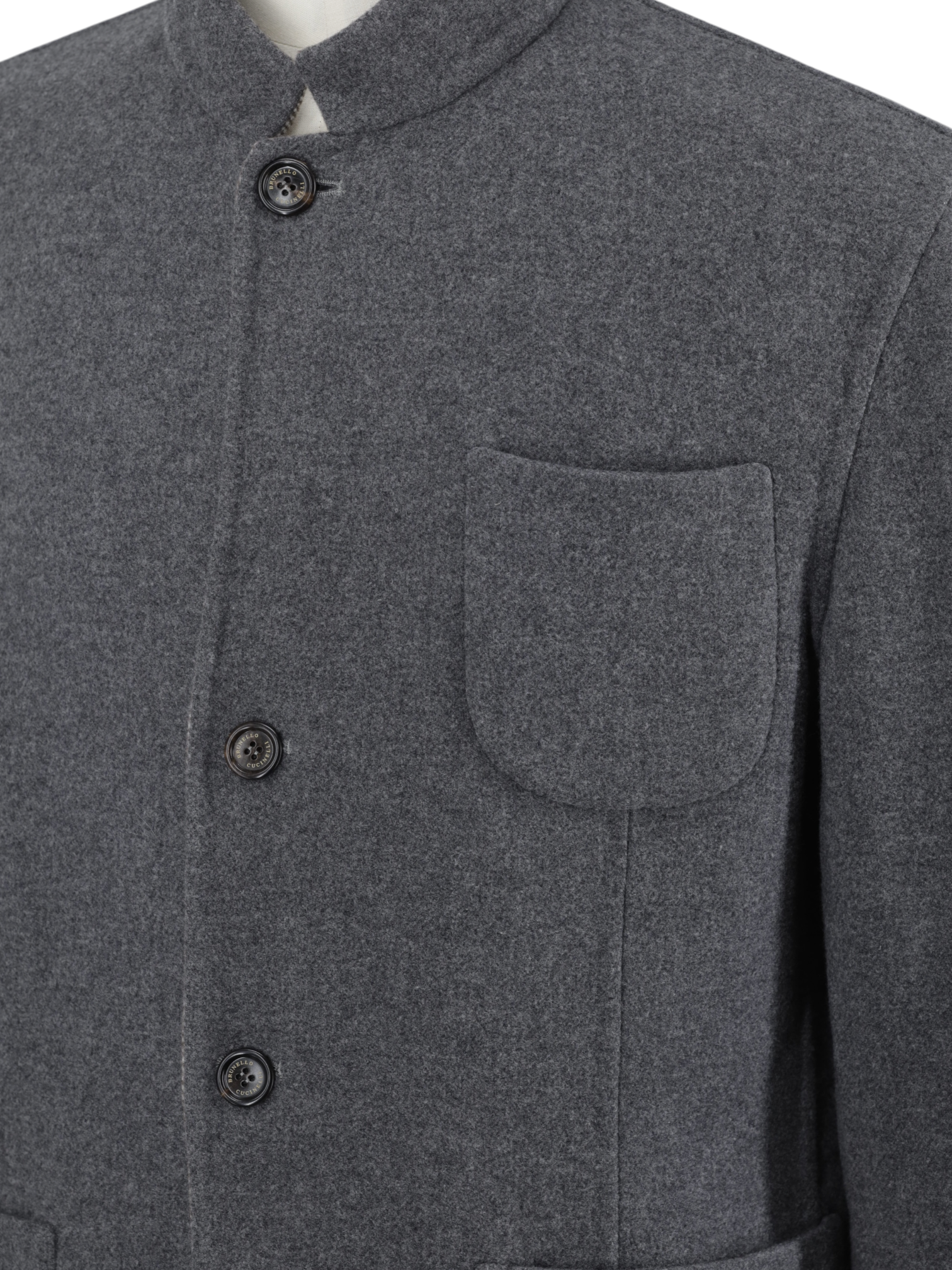 Brunello Cucinelli Grey Wool & Cashmere Tubular-Collar Jacket