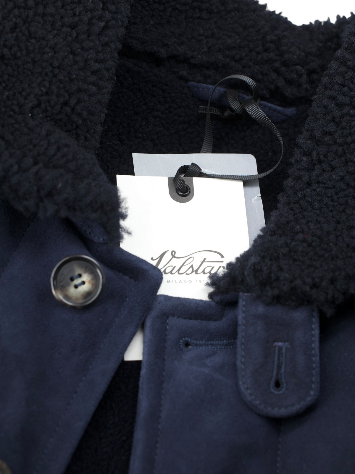 Valstar Navy Lambskin-Suede Shearling Deck Jacket