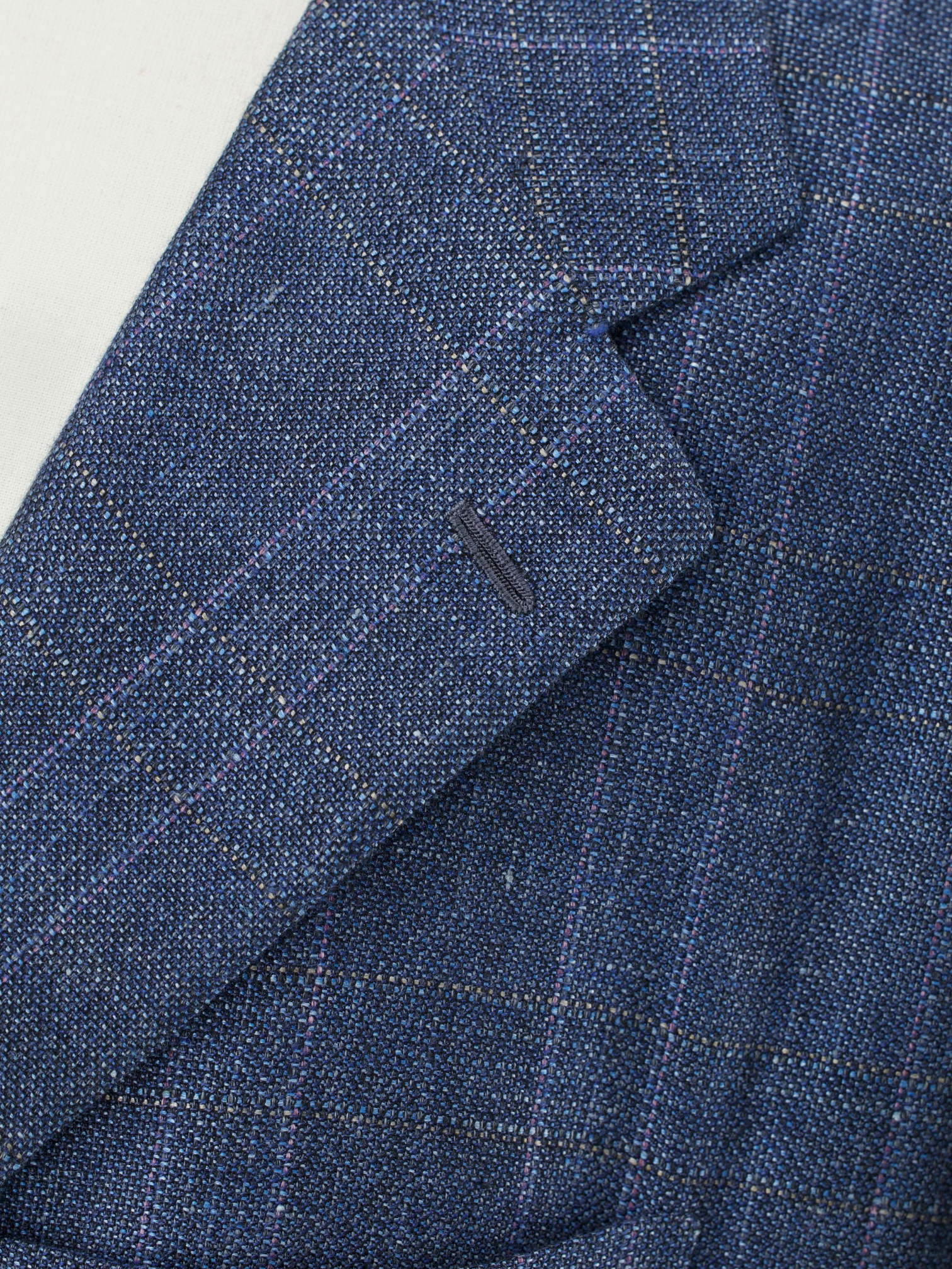 Kiton Blue & Light Brown Linen, Cashmere & Silk Windowpane Jacket