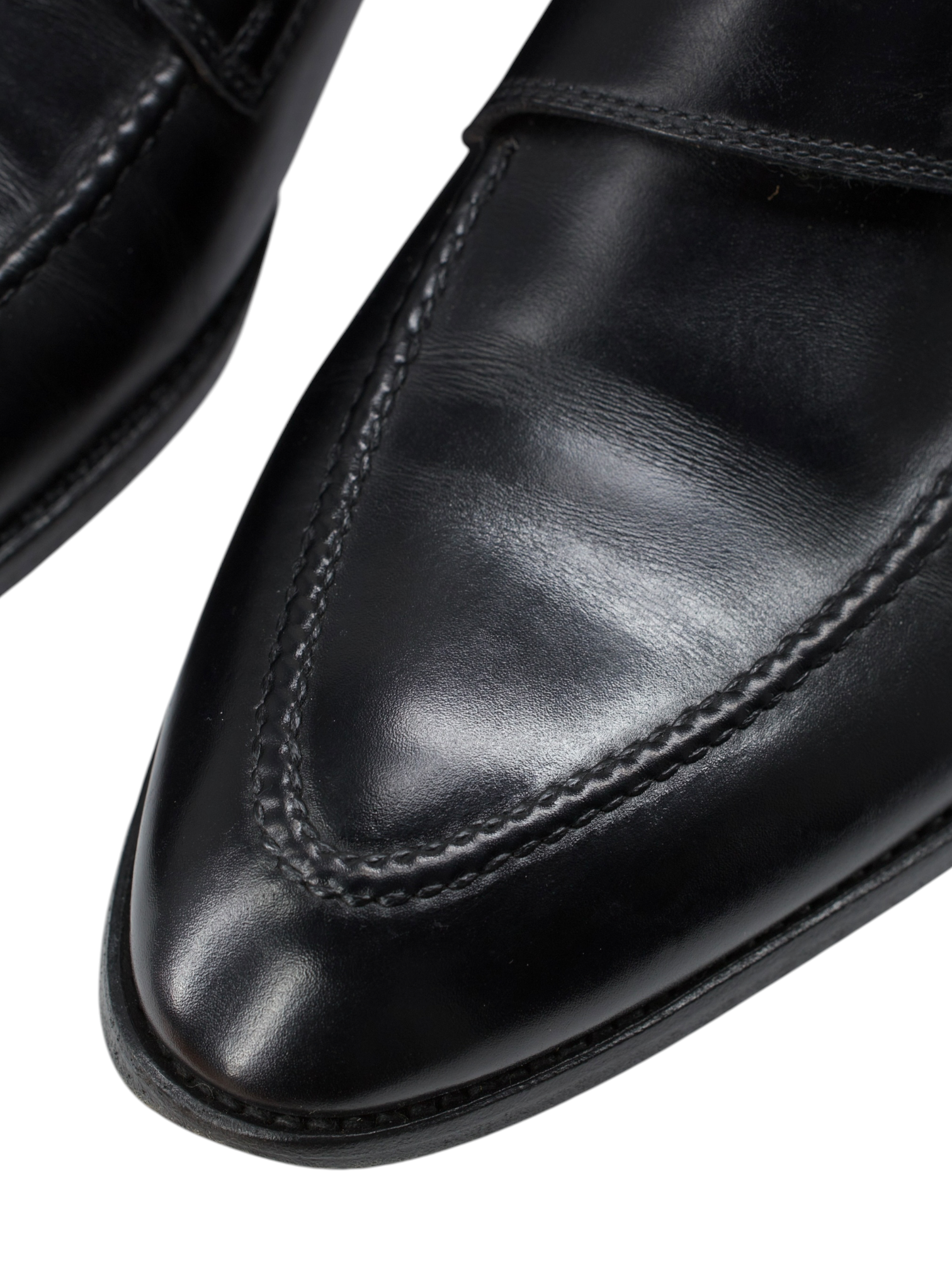 Bontoni Black Calfleather Diagonal-Curved "Diamante III" Double Monk