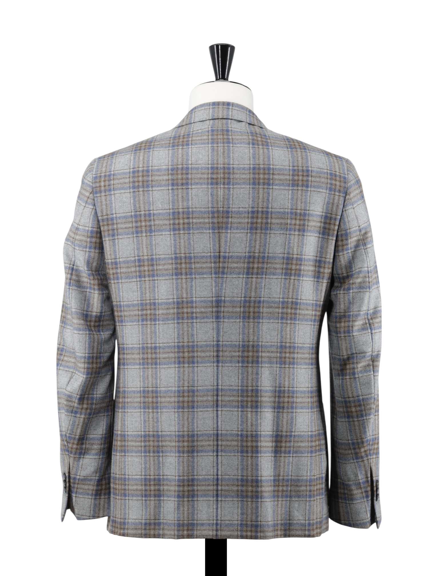 Isaia Grey & Denim Blue Wool-Cashmere Flannel Overcheck Jacket