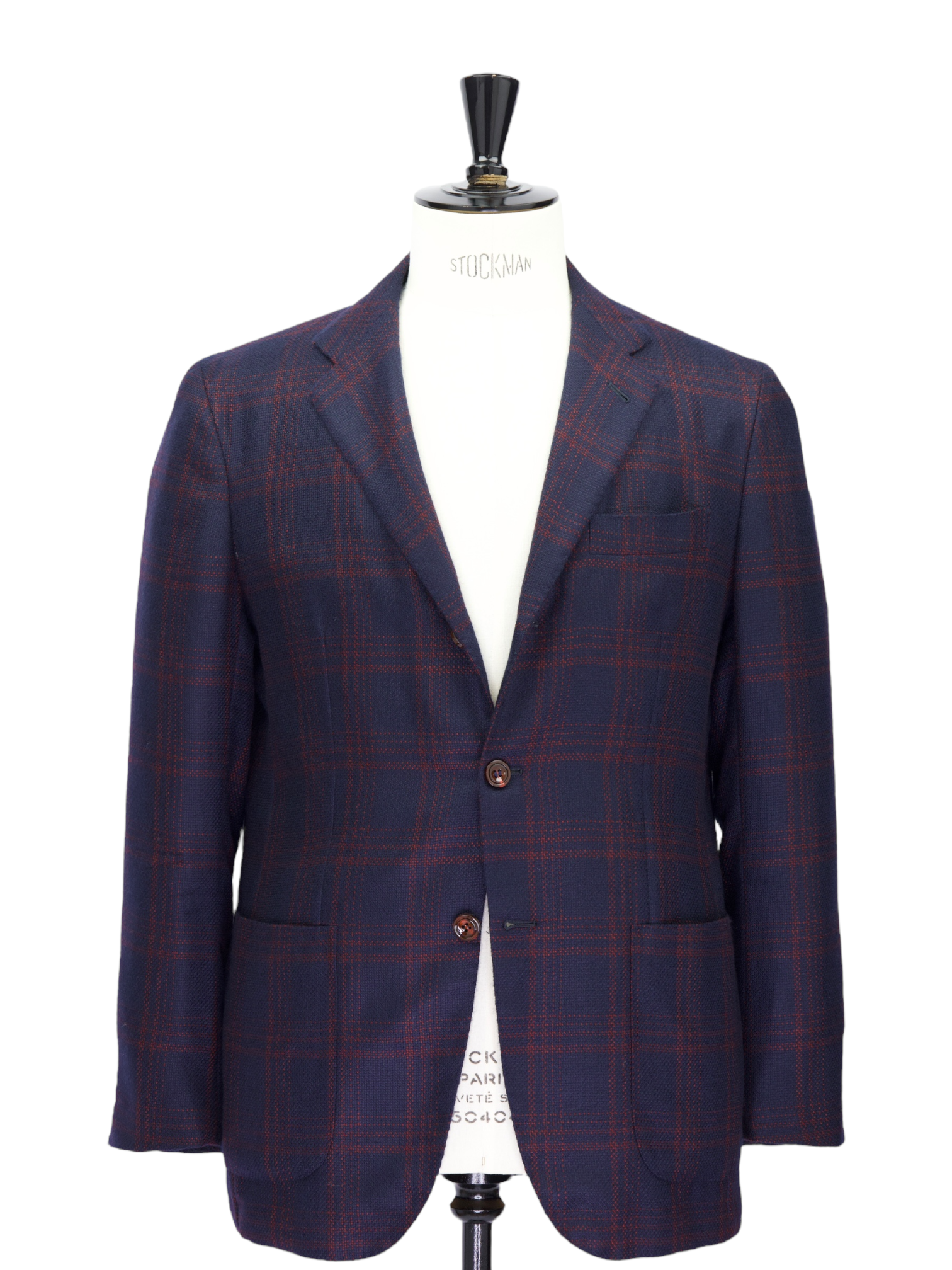 Kiton Navy & Red Cashmere Overcheck Jacket