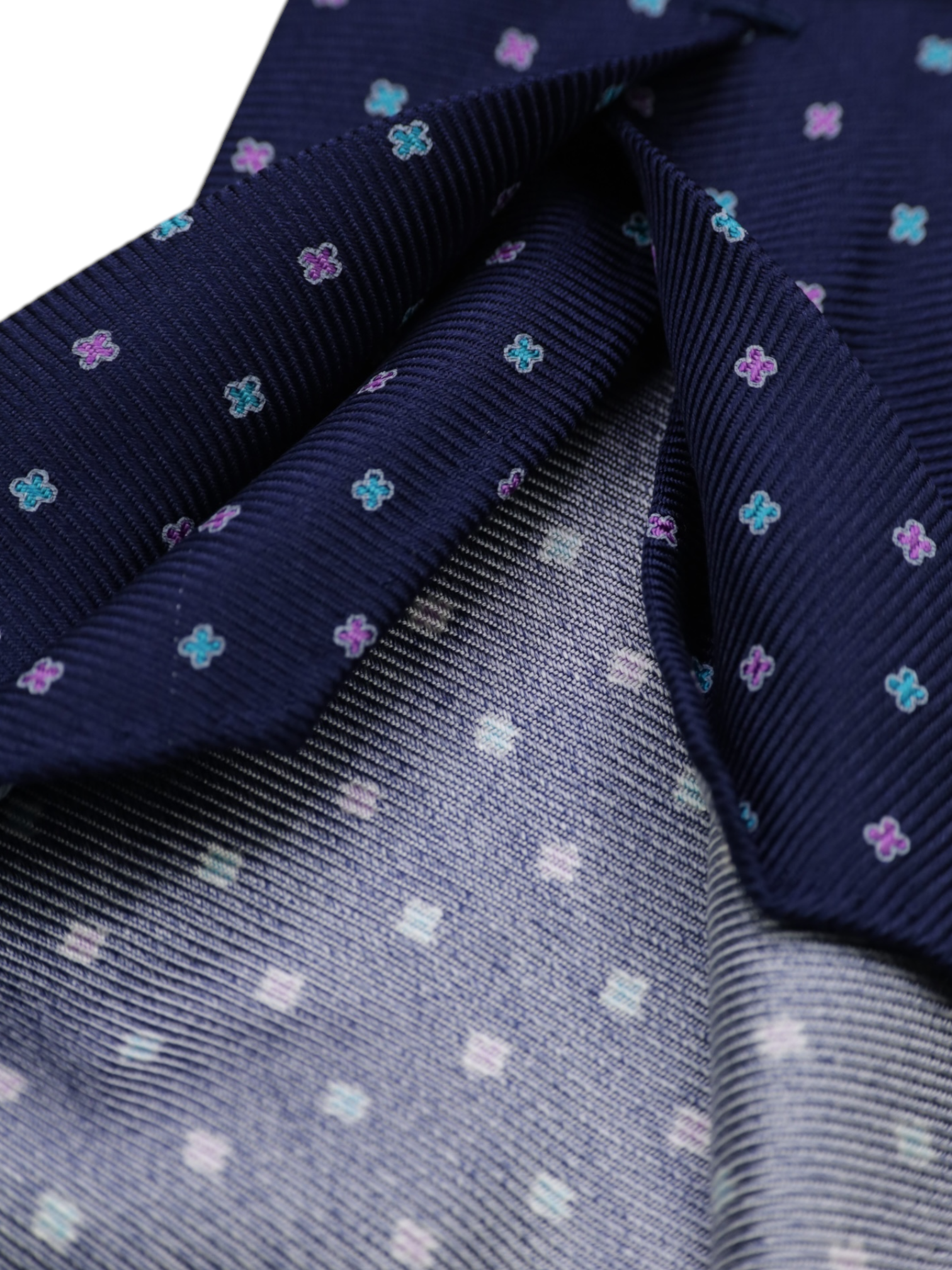 Kiton 5-Fold Navy Handrolled Silk Multicolor Geometric Pattern Tie