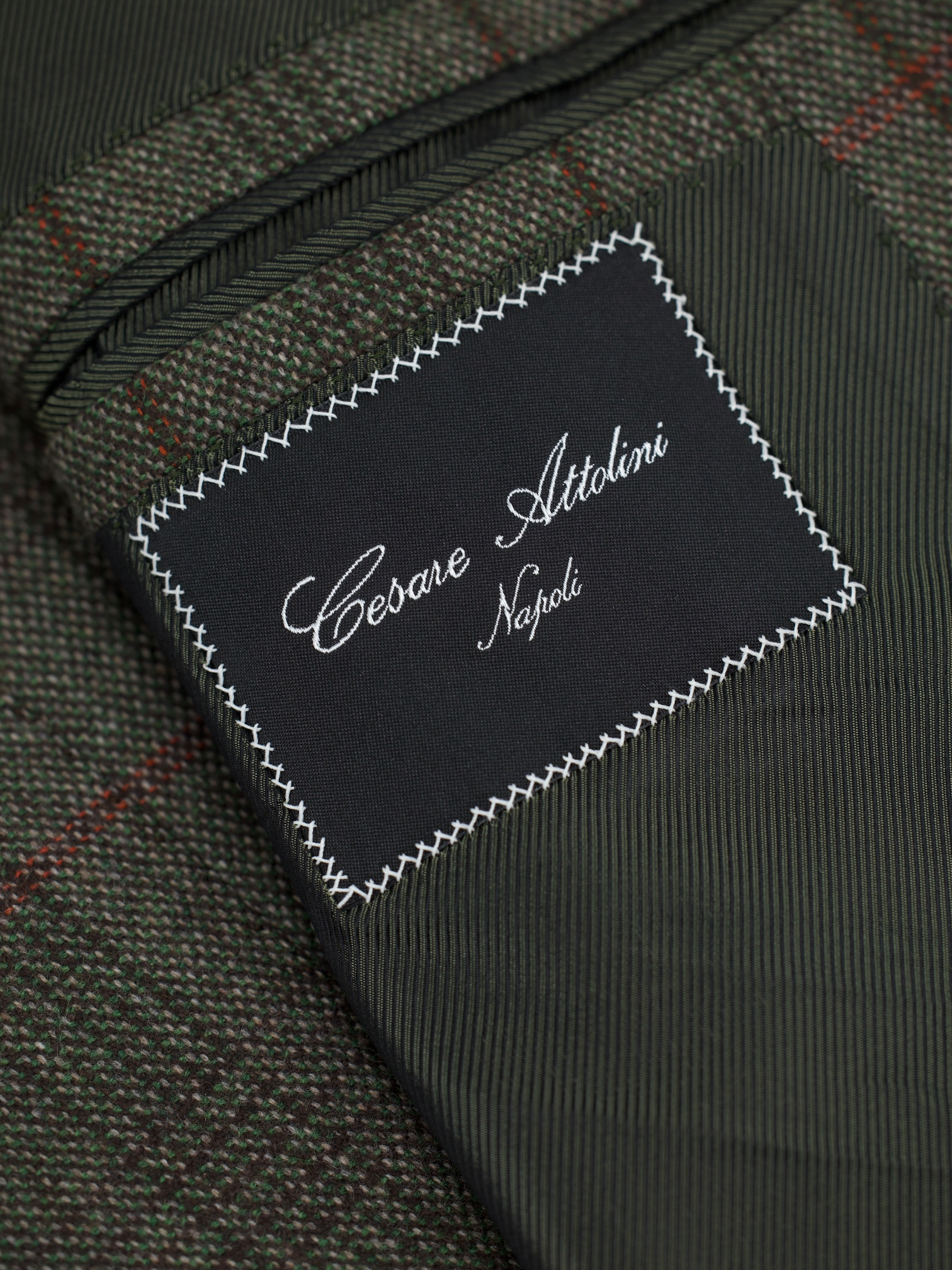 Cesare Attolini Olive Green & Red Wool & Cashmere Windowpane Jacket