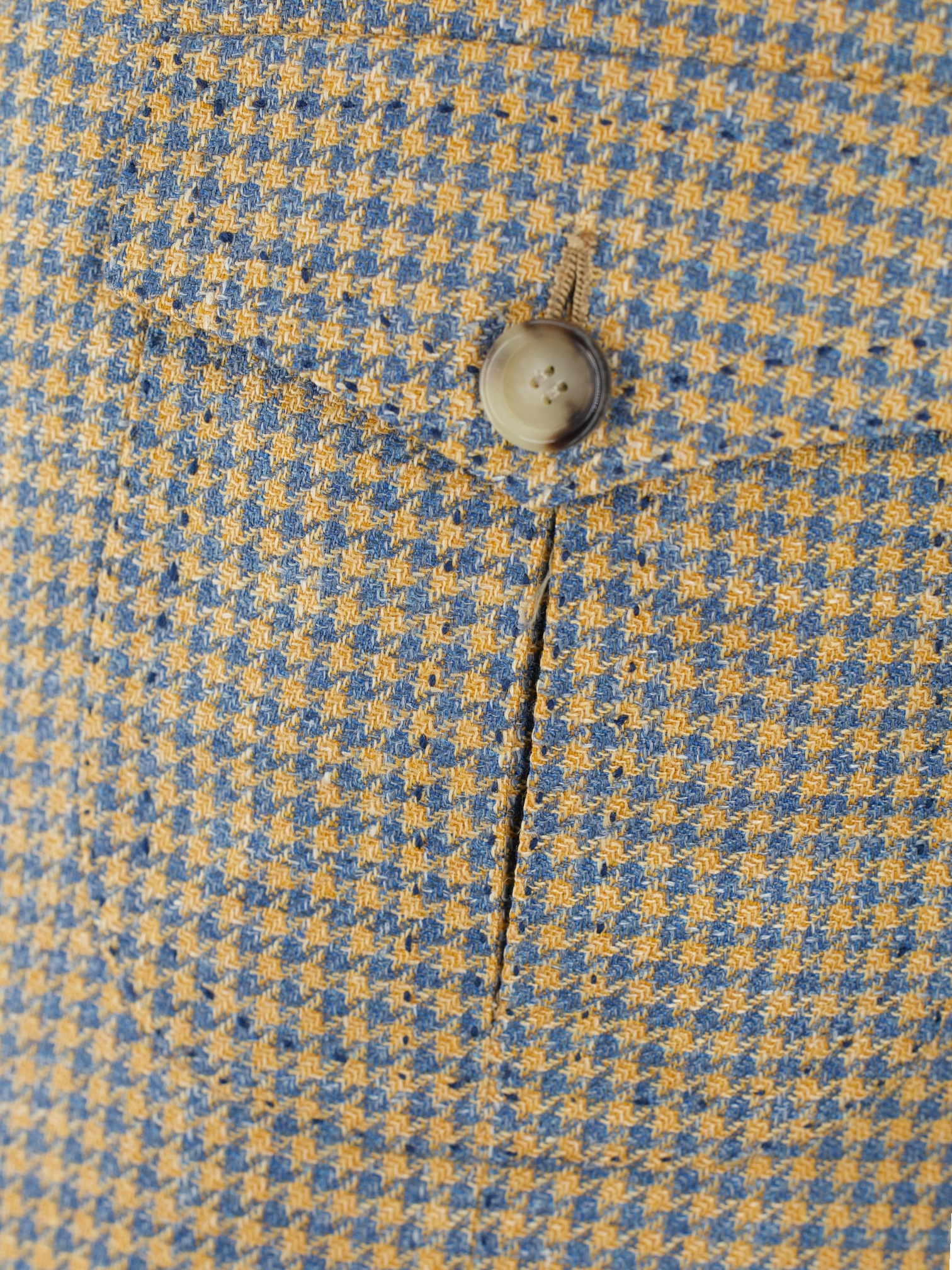 Cesare Attolini Sunset Orange & Chambray Blue Wool, Silk & Linen Pied de Poule Safari-Overshirt